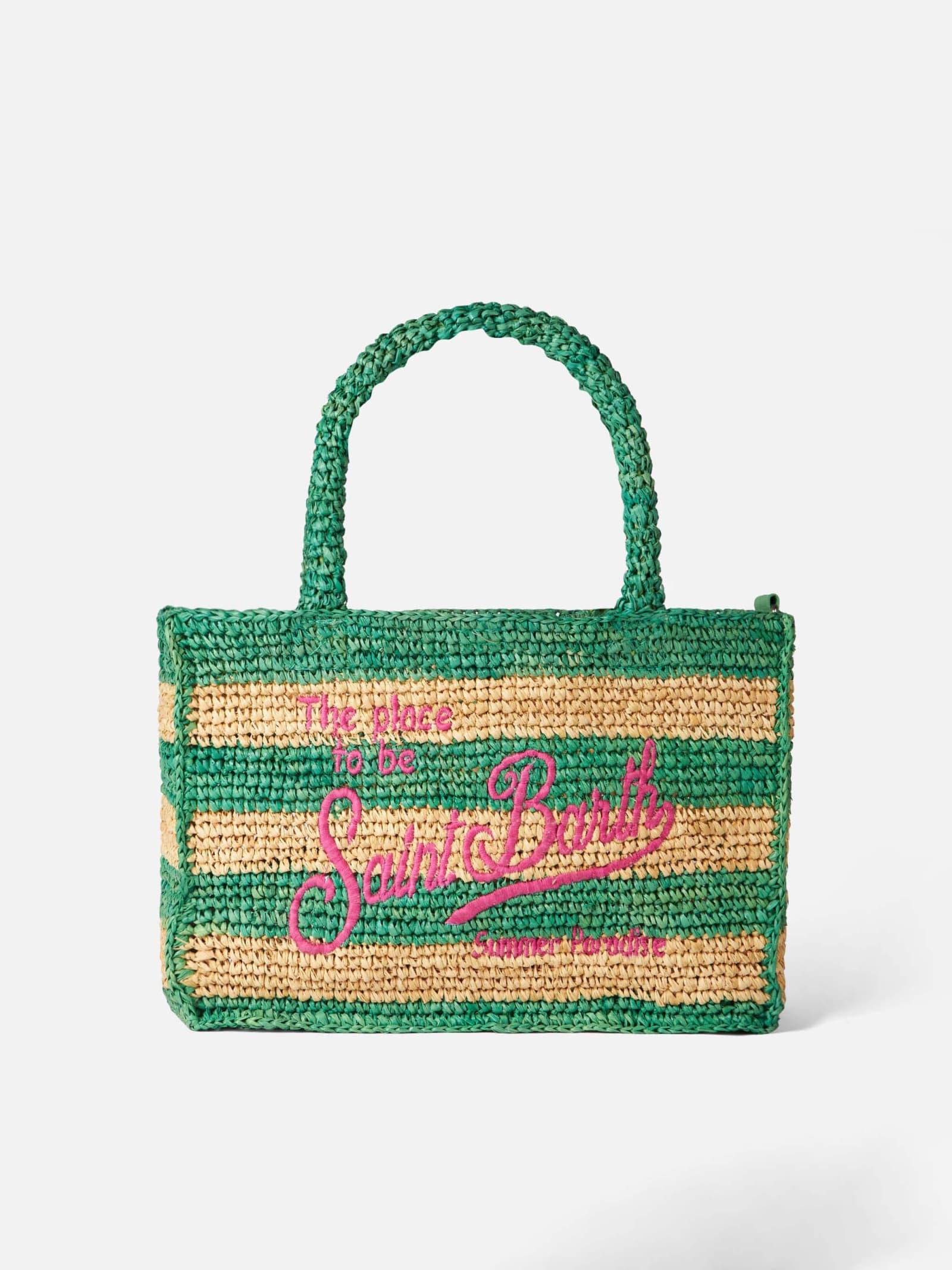 mc2 saint barth colette raffia handbag with white and green stripes