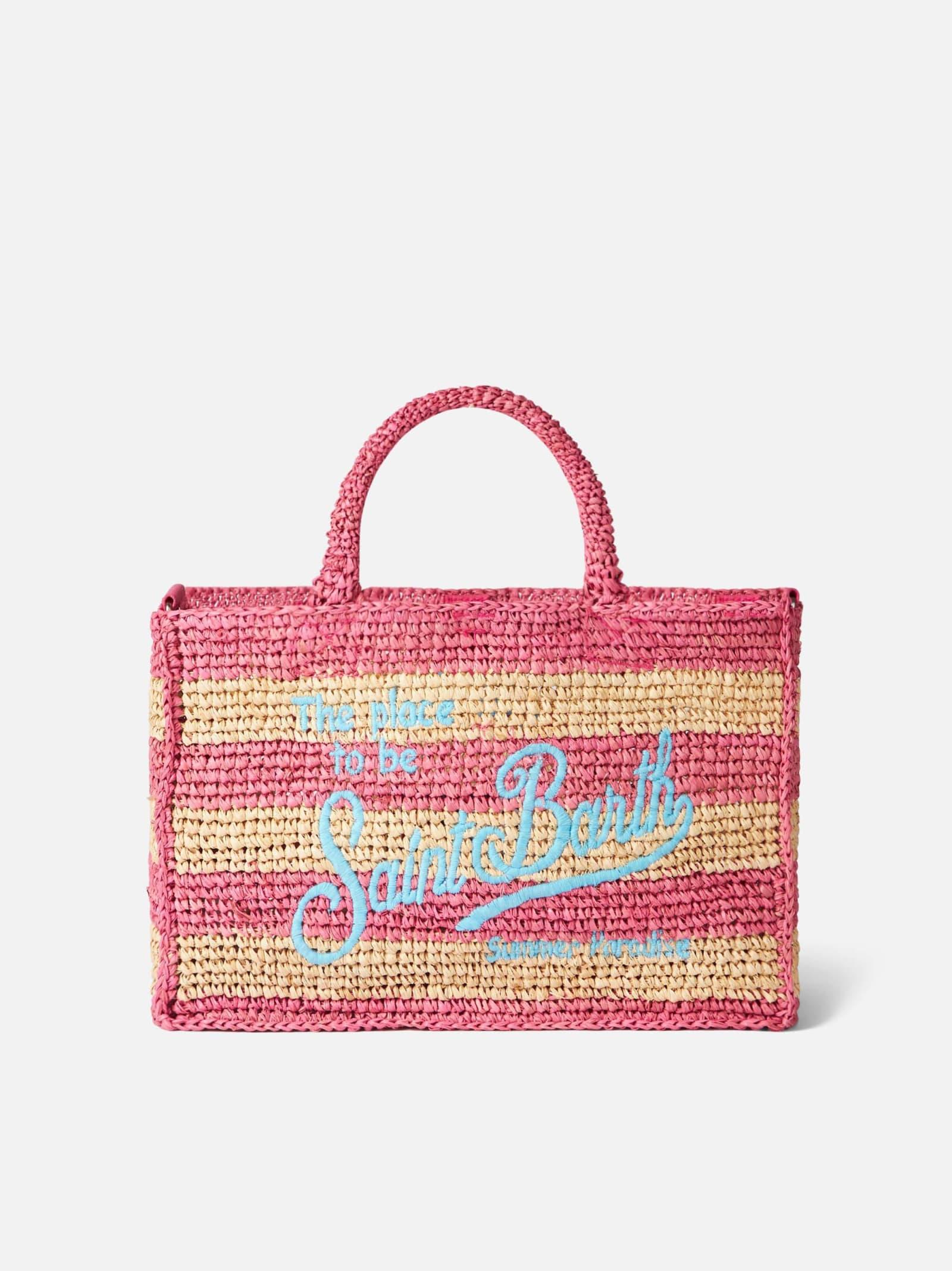 mc2 saint barth colette raffia handbag with white and pink stripes