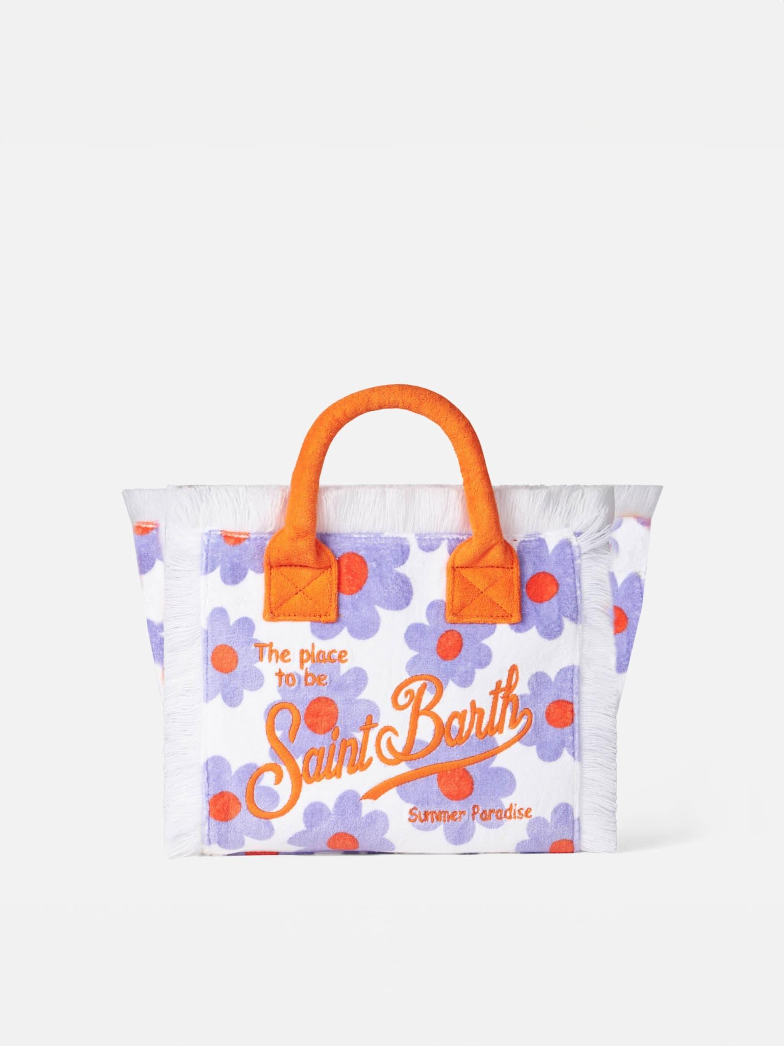 mc2 saint barth colette terry handbag with violet and orange daisy print
