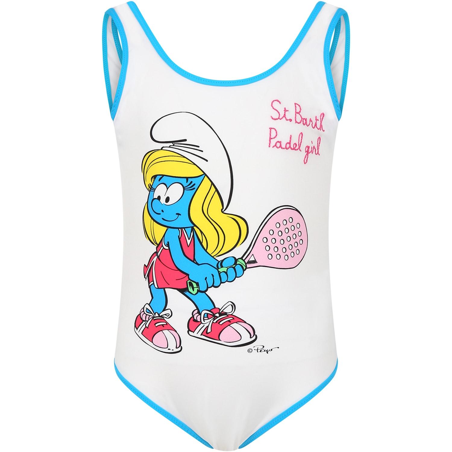 mc2 saint barth costume bianco per bambina con puffetta e logo