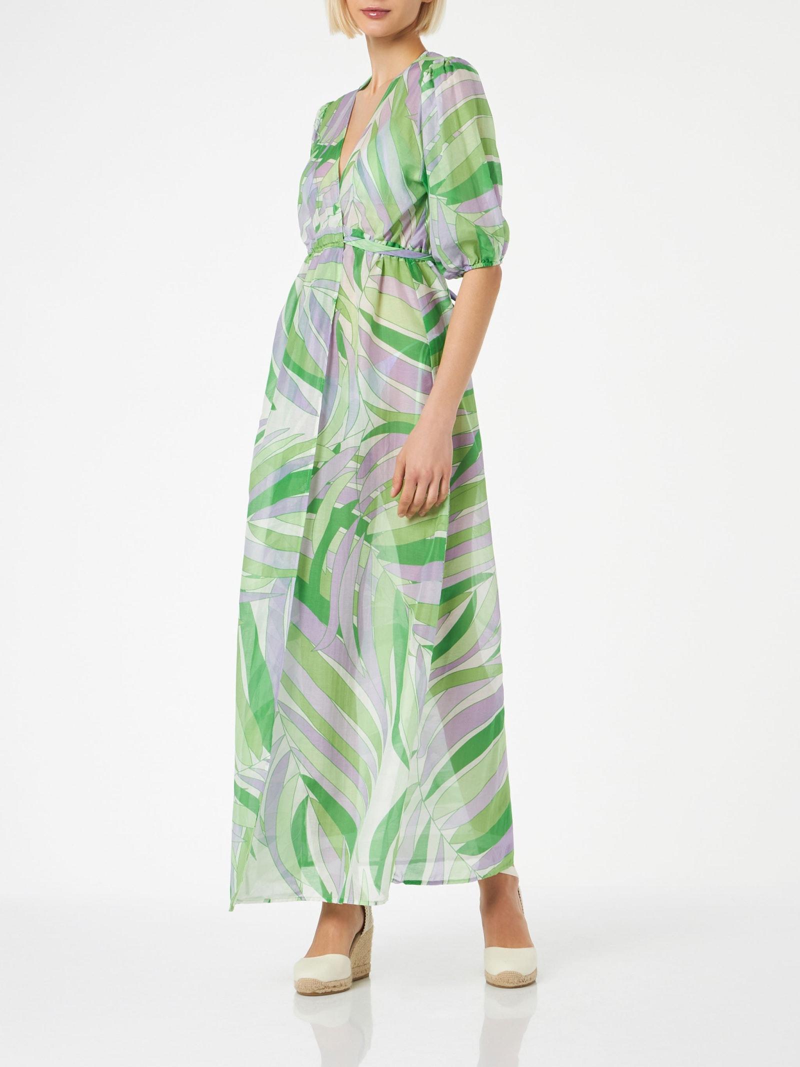 mc2 saint barth cotton and silk long dress bliss with palm print