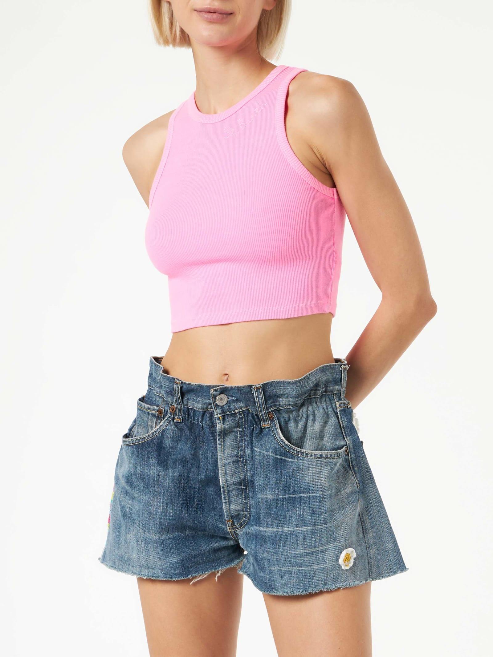 mc2 saint barth cotton crop tank top with st. barth embroidery