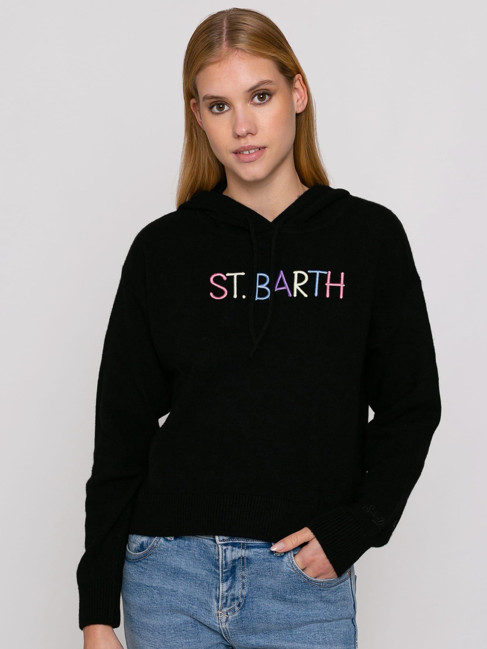 mc2 saint barth cropped knit hoodie with st. barth embroidery