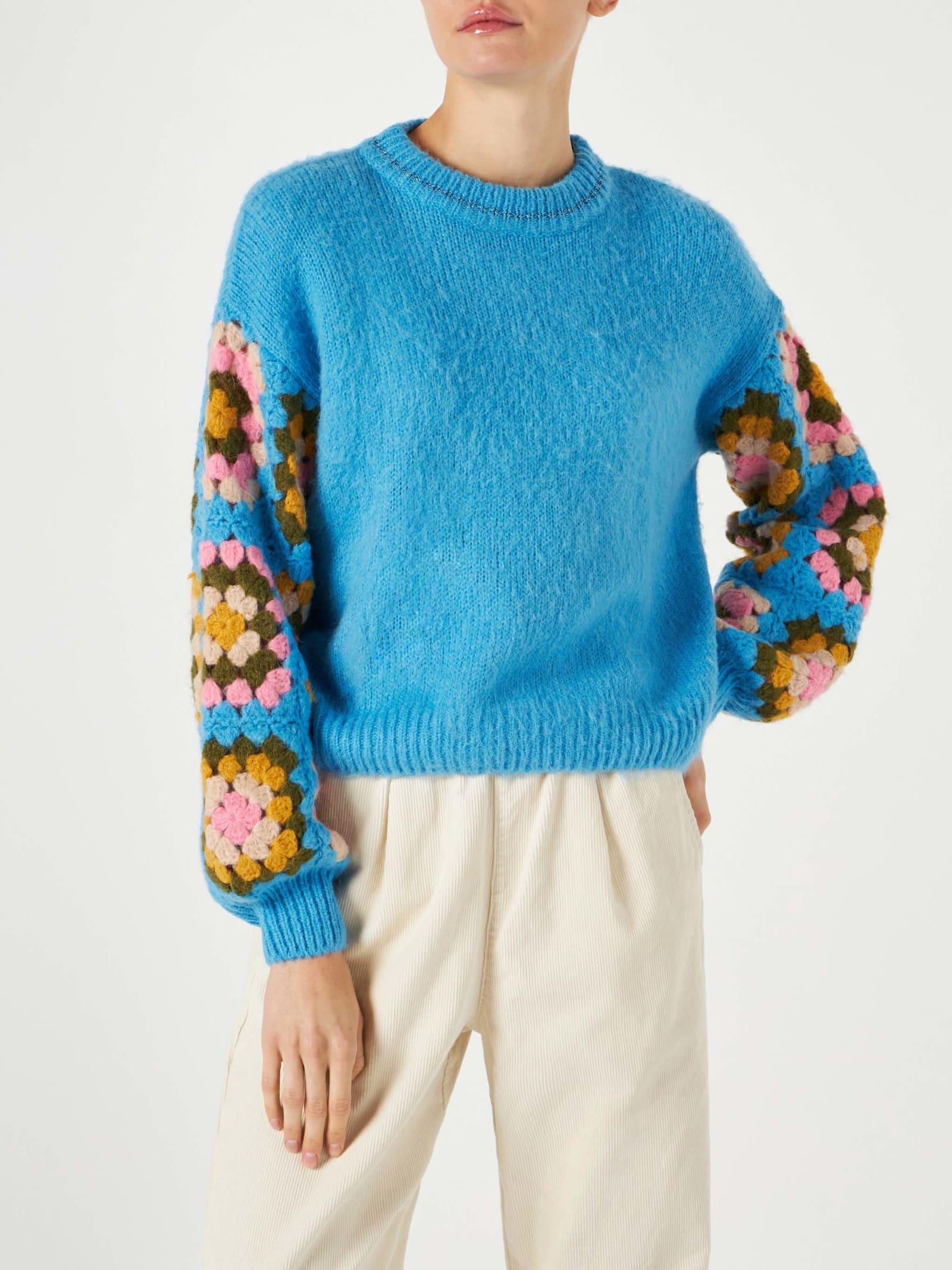 mc2 saint barth danya soft crochet light blue sweater
