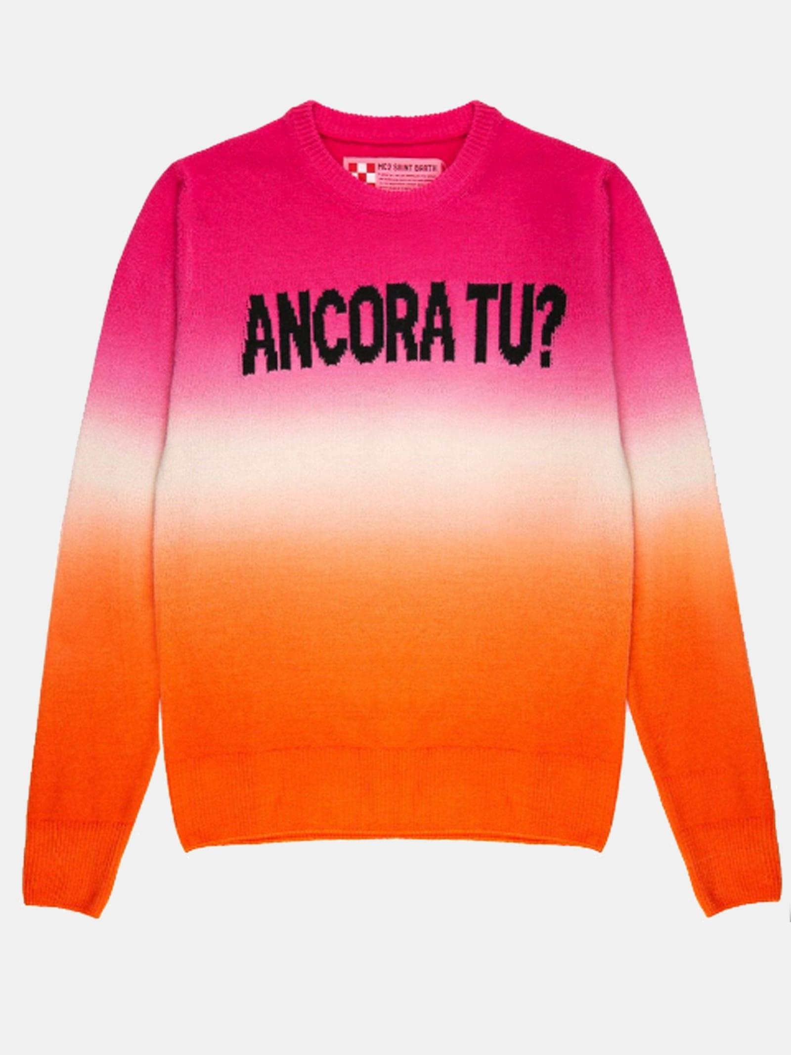 mc2 saint barth fucsia and orange degradé woman sweater ancora tu? writing