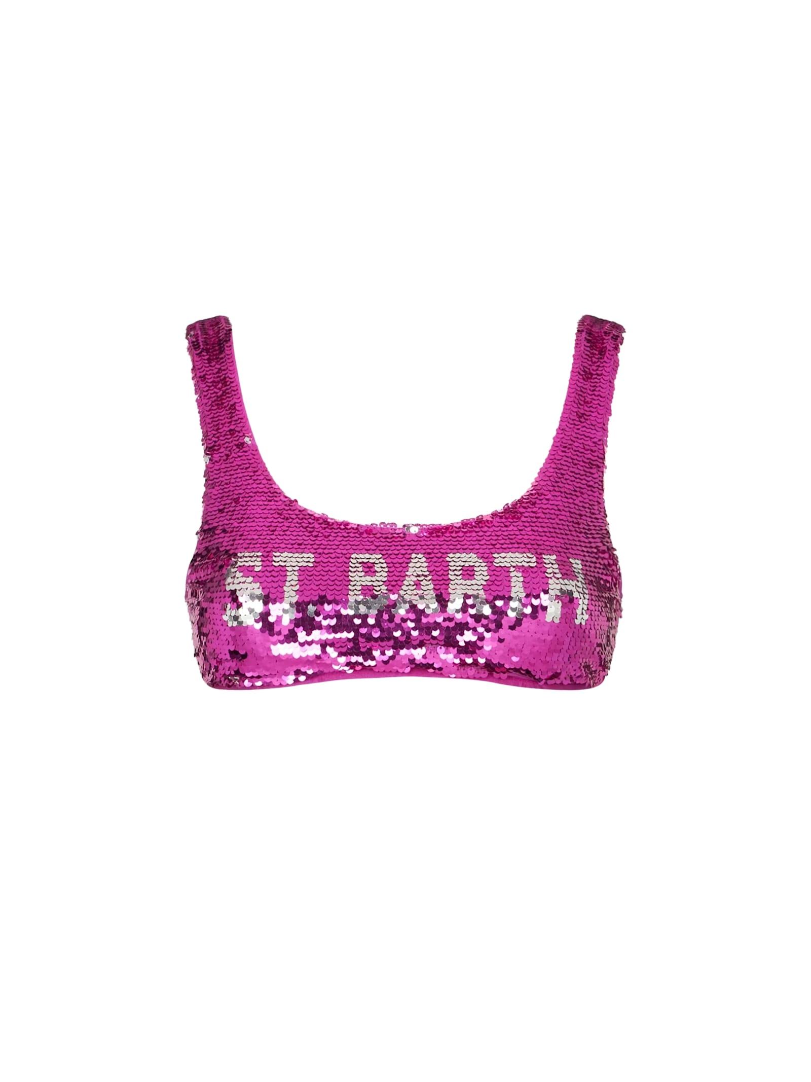 mc2 saint barth fucsia sequined bralette with silver logo