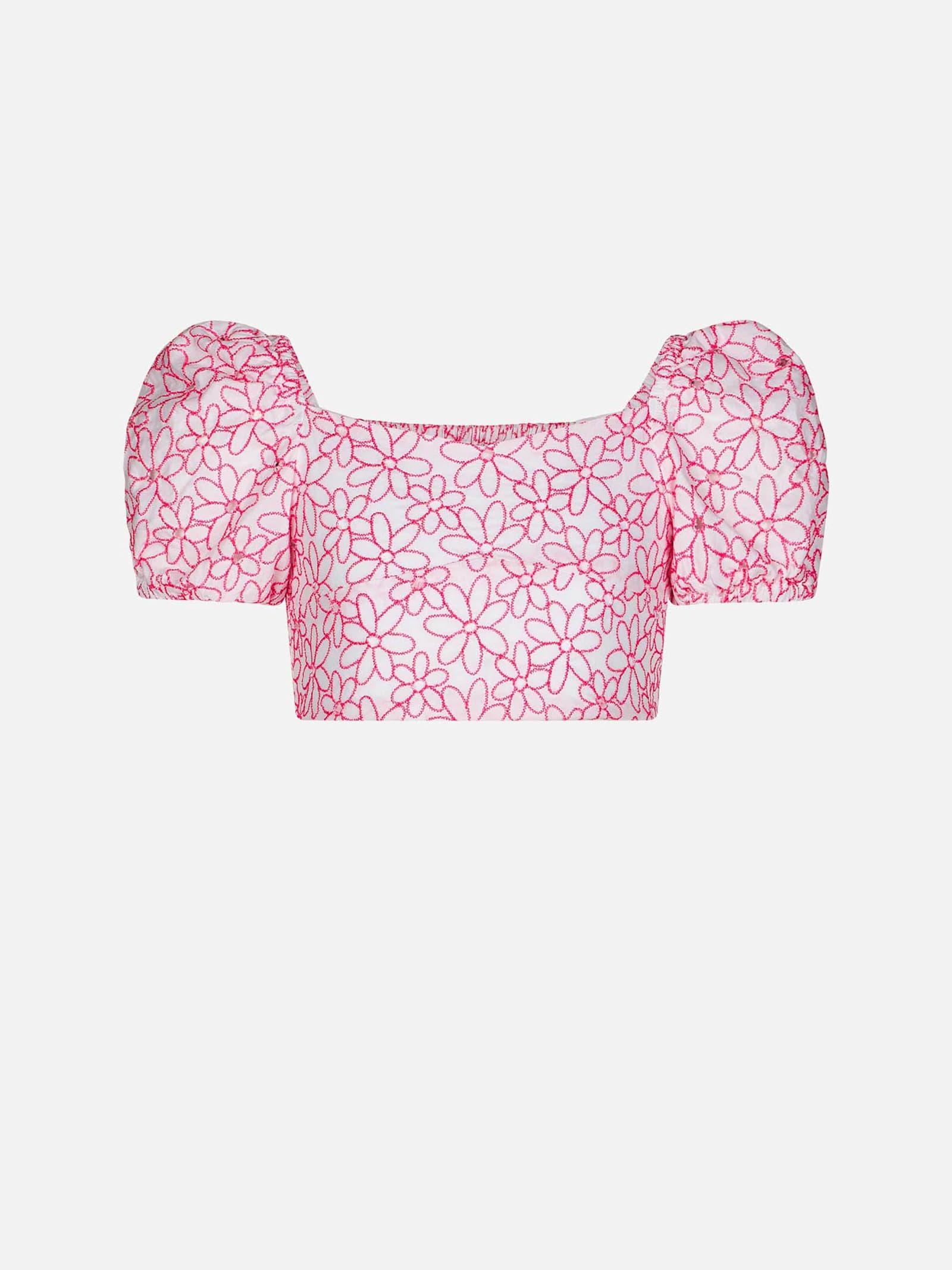 mc2 saint barth girl crop top with daisy embroidery
