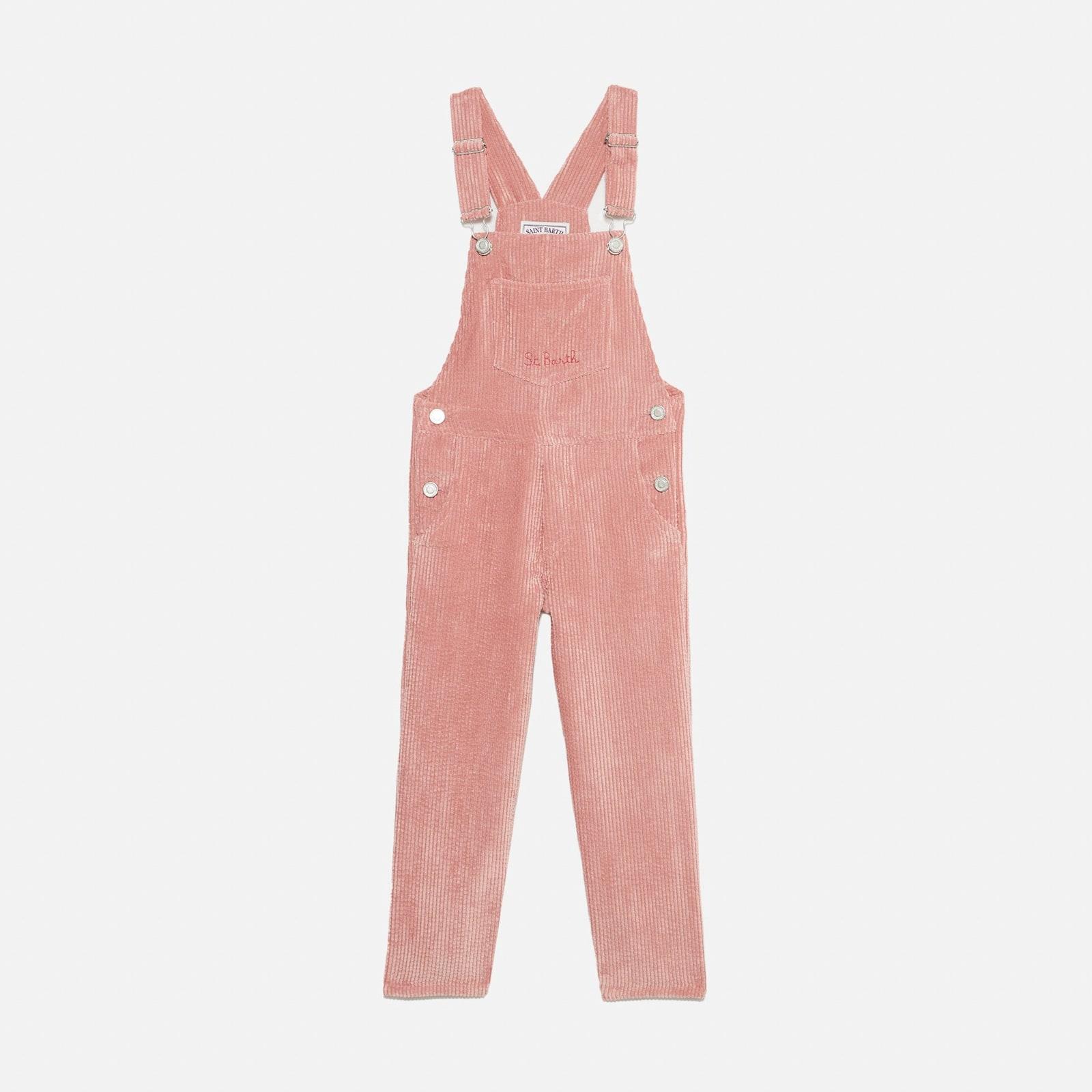 mc2 saint barth girl pink corduroy salopette with st. barth embroidery