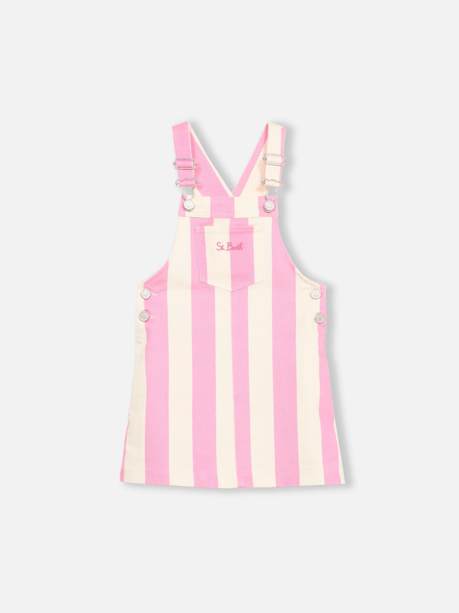 mc2 saint barth girl pink striped denim short overall tecla jr