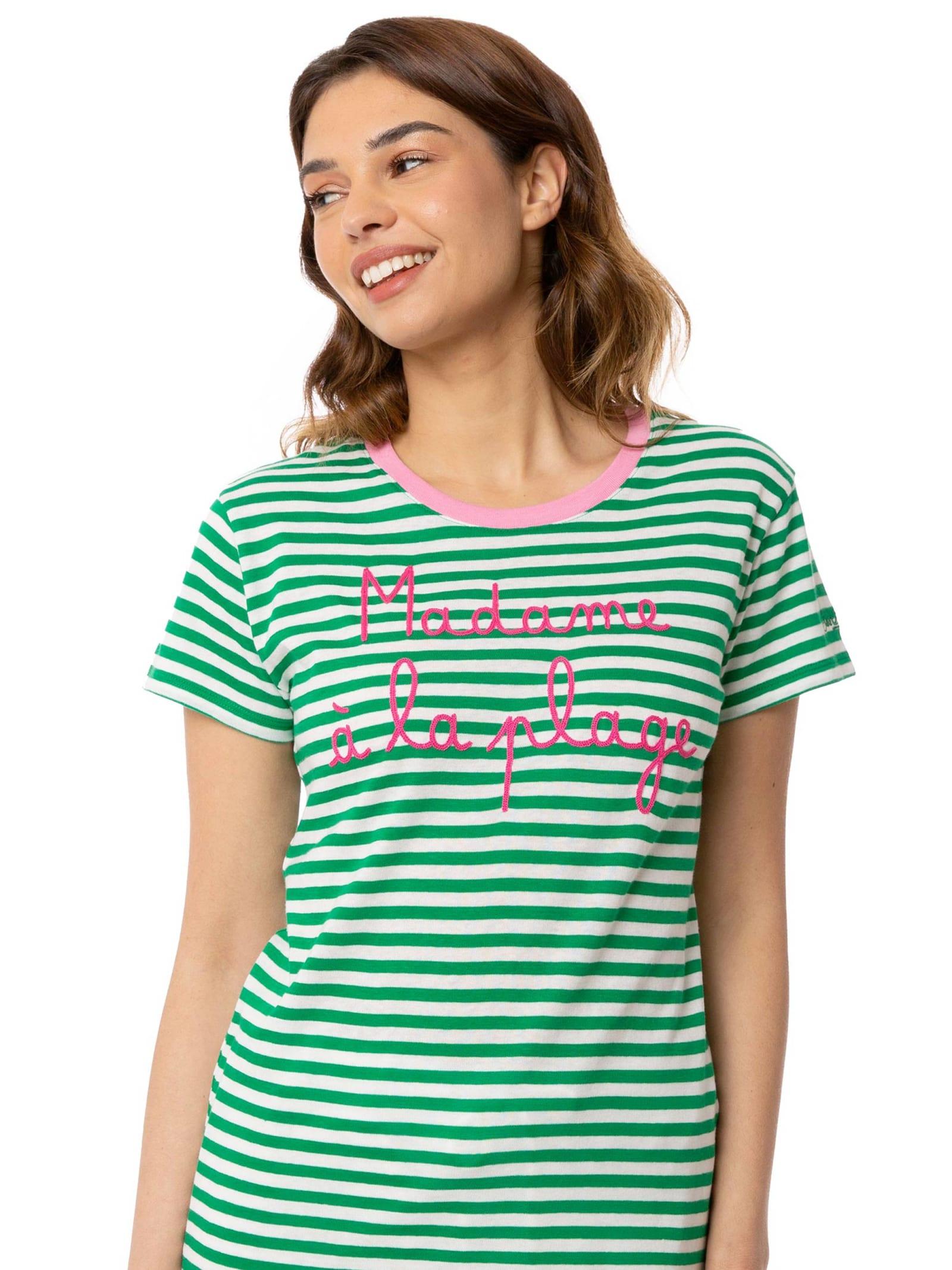 mc2 saint barth green cotton t-shirt with madame à la plage embroidery