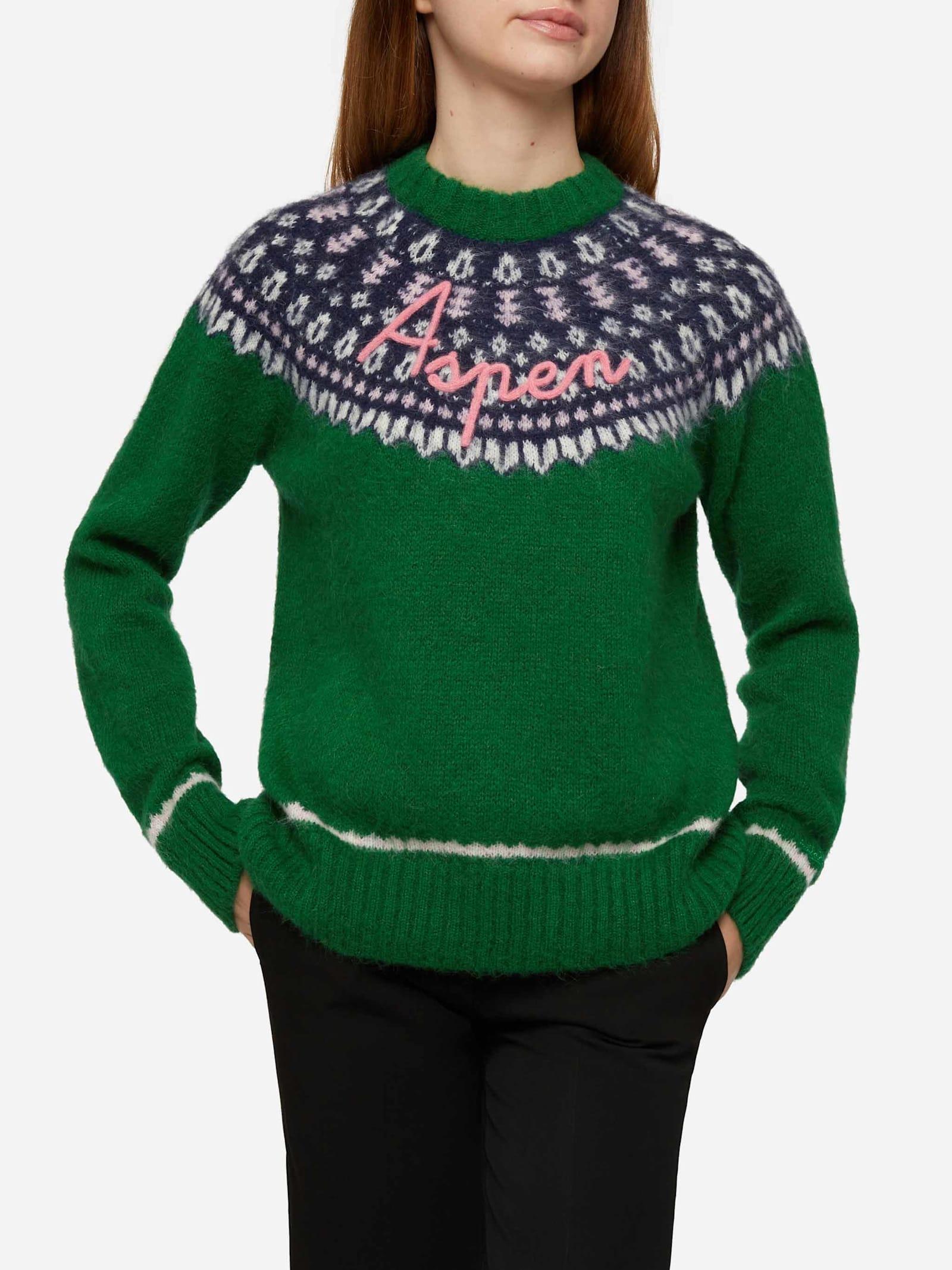 mc2 saint barth green sweater queen nordic soft with fair isle jacquard and aspen embroidery