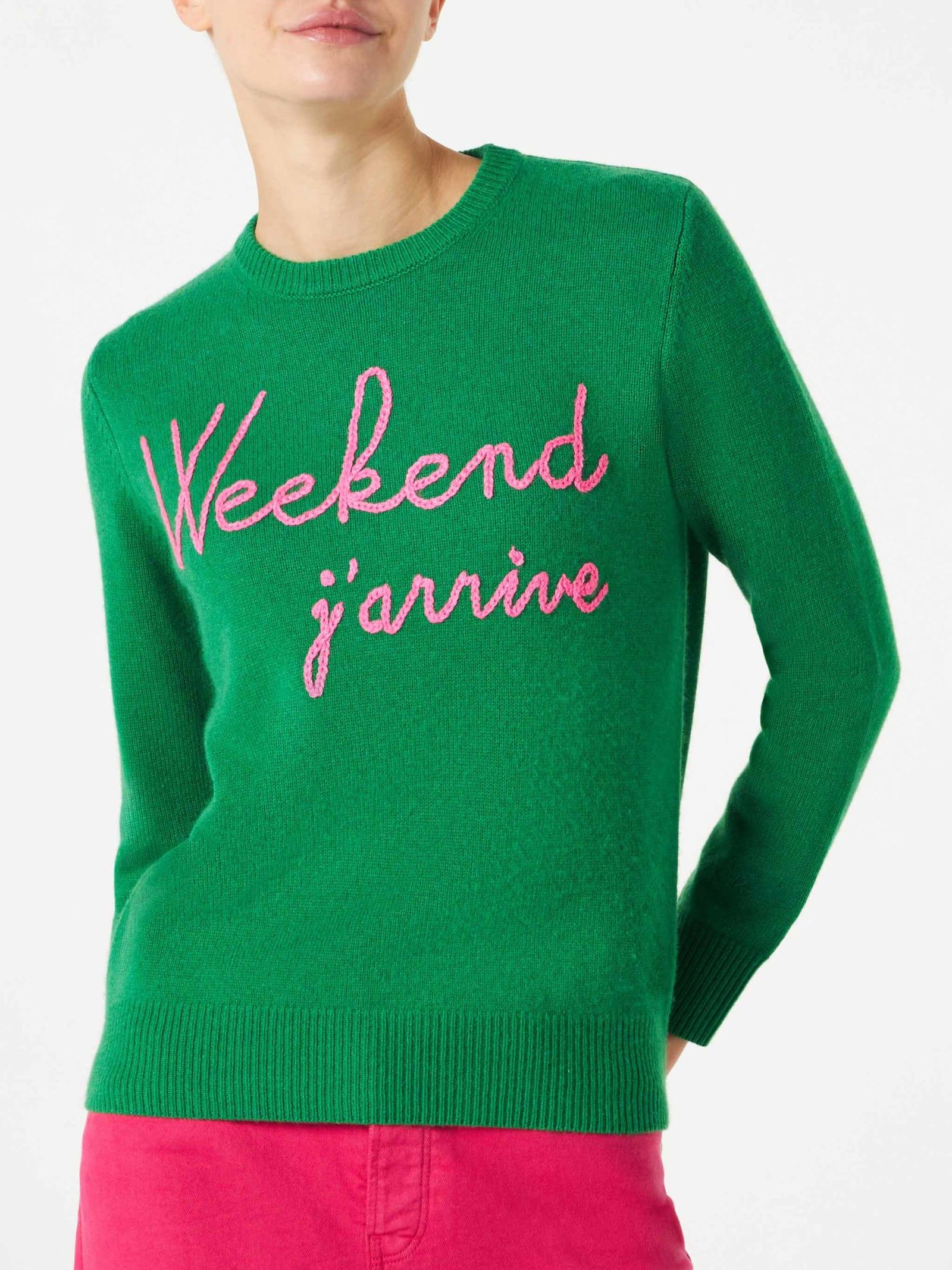 mc2 saint barth green sweater weekend jarrive fluo pink embroidery