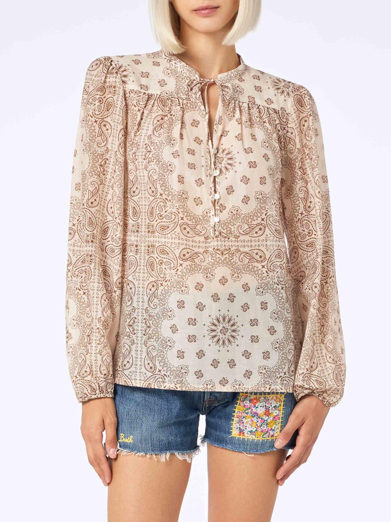 mc2 saint barth harper silk blouse with bandanna print
