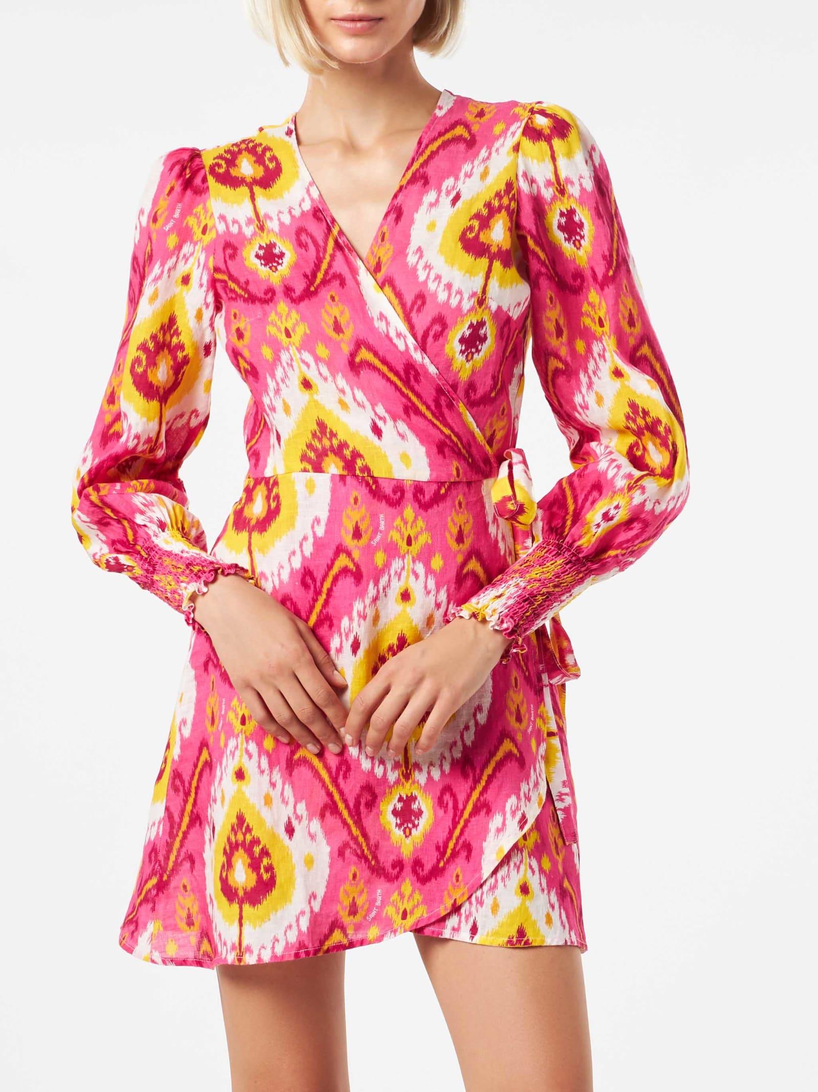 mc2 saint barth linen short dress brilly with ikat print