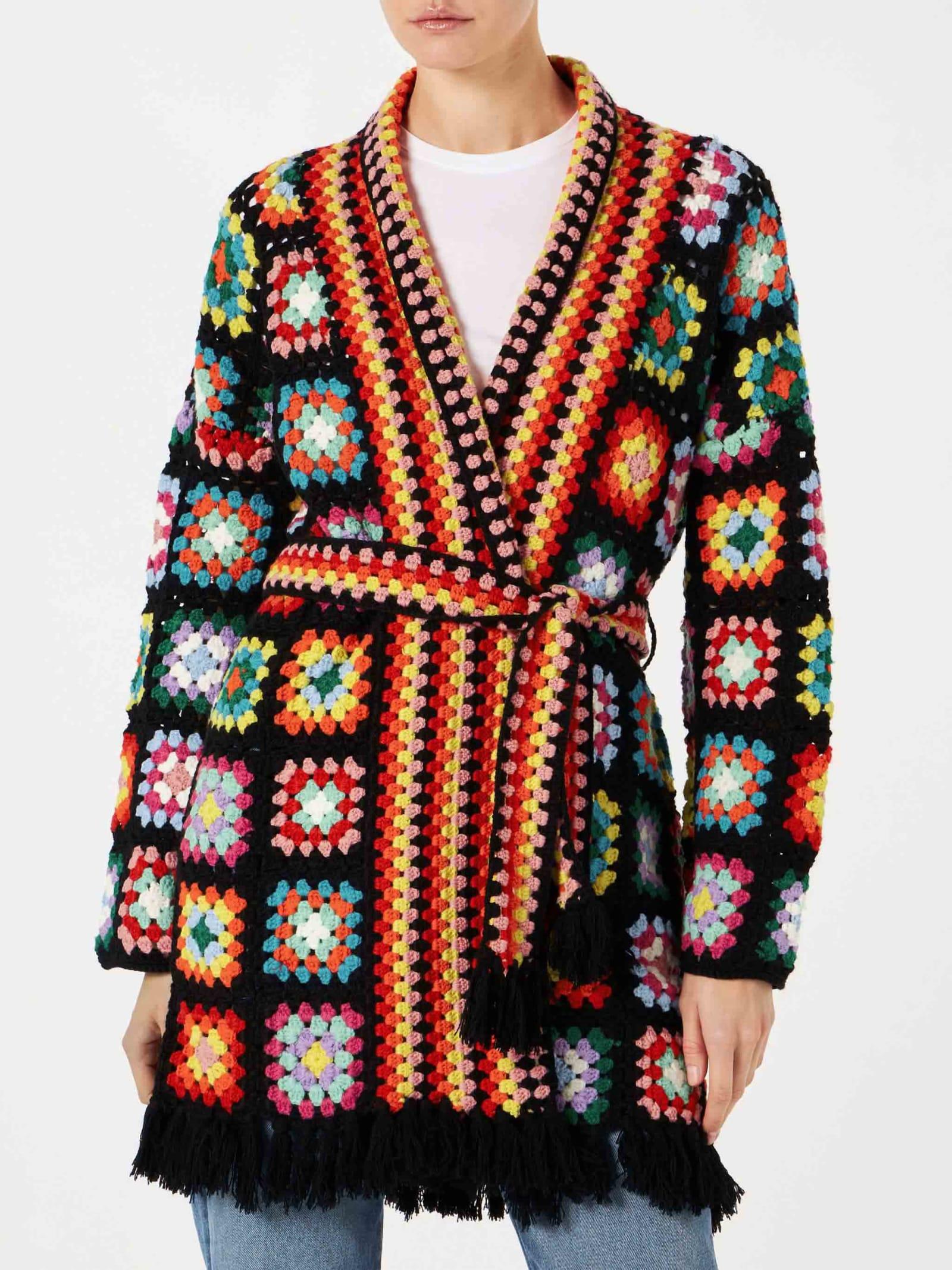 mc2 saint barth multicolor crochet coat with belt