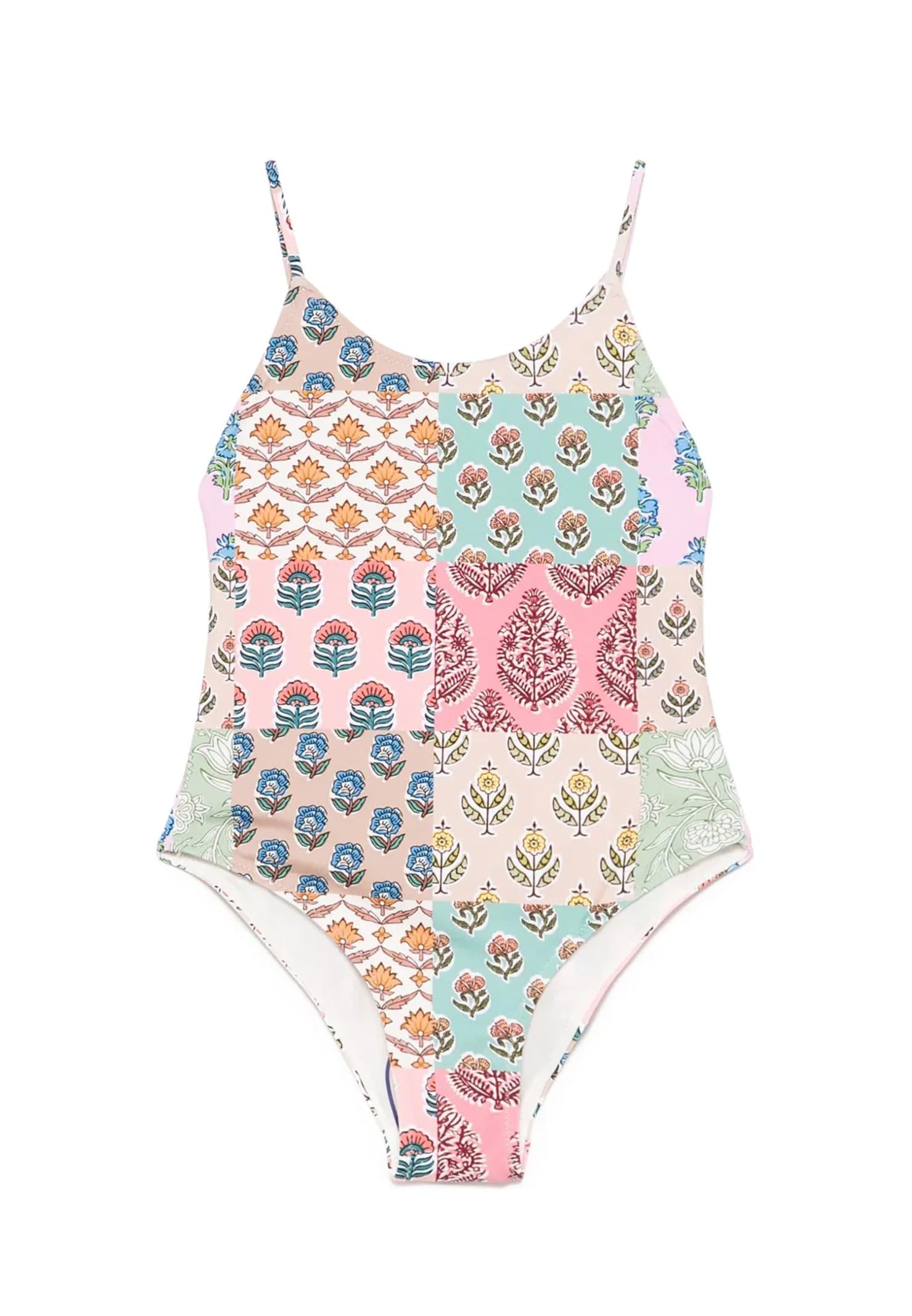 mc2 saint barth multicolor swimsuit for girl with floral print