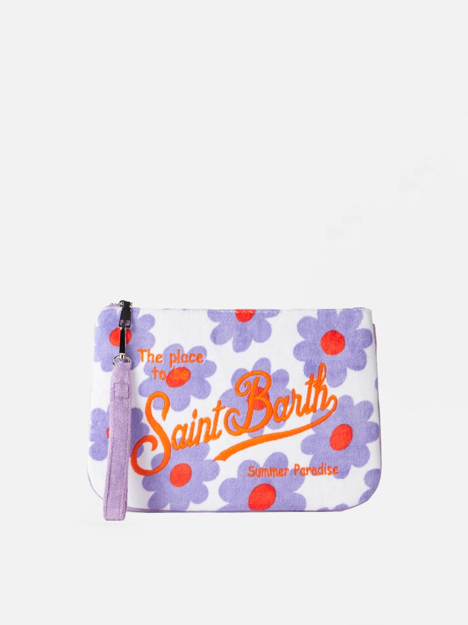 mc2 saint barth parisienne terry pouch bag with violet and orange daisy print