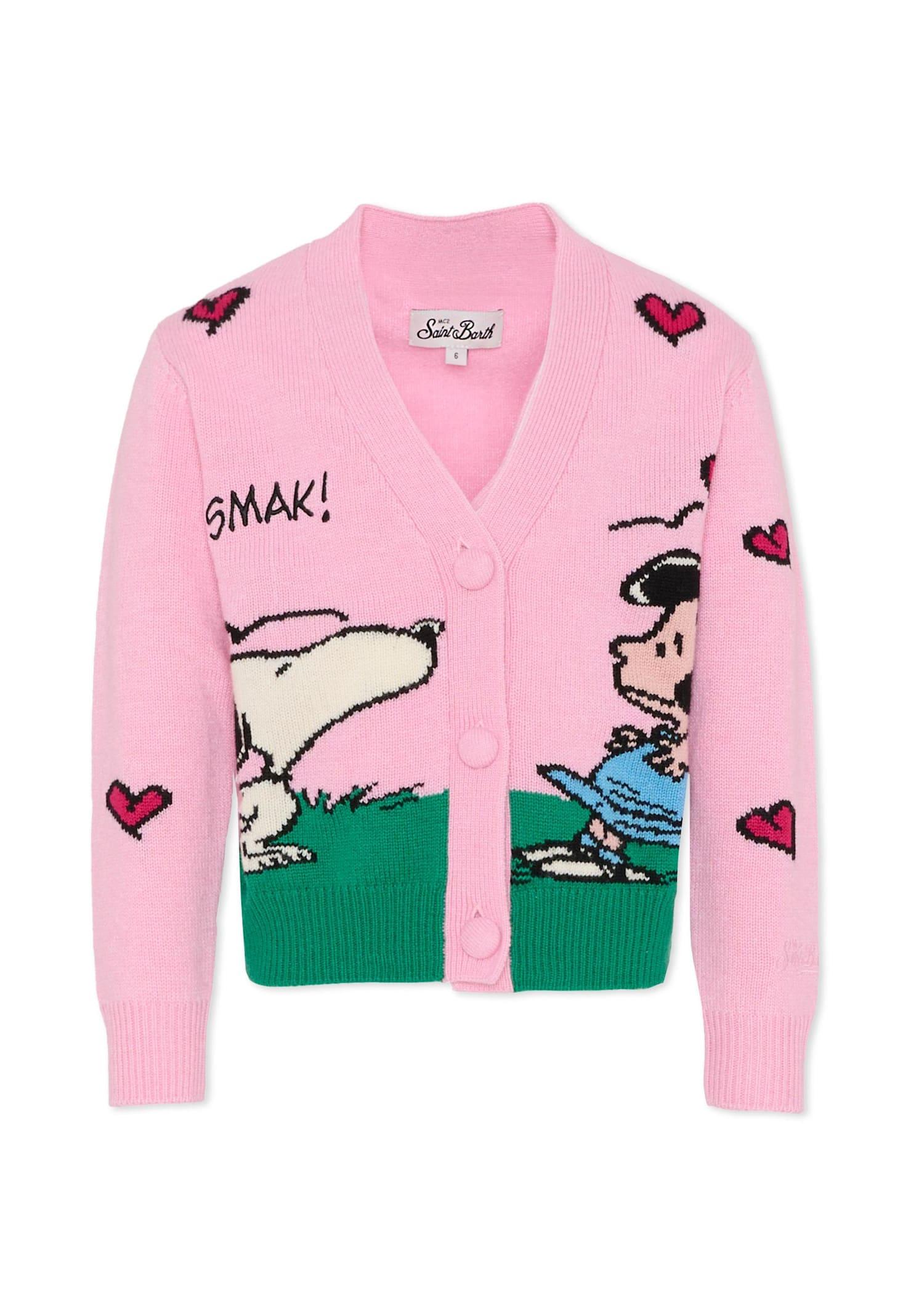 mc2 saint barth pink cardigan for girl with snoopy