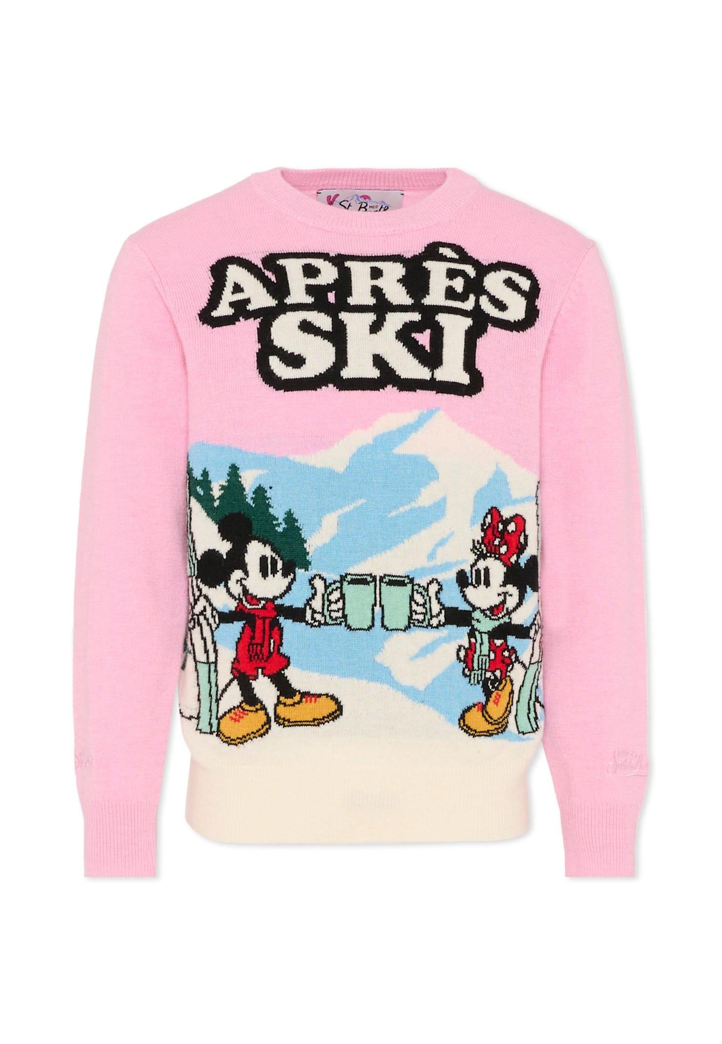 mc2 saint barth pink sweater for girl with mickey mouse and minnie