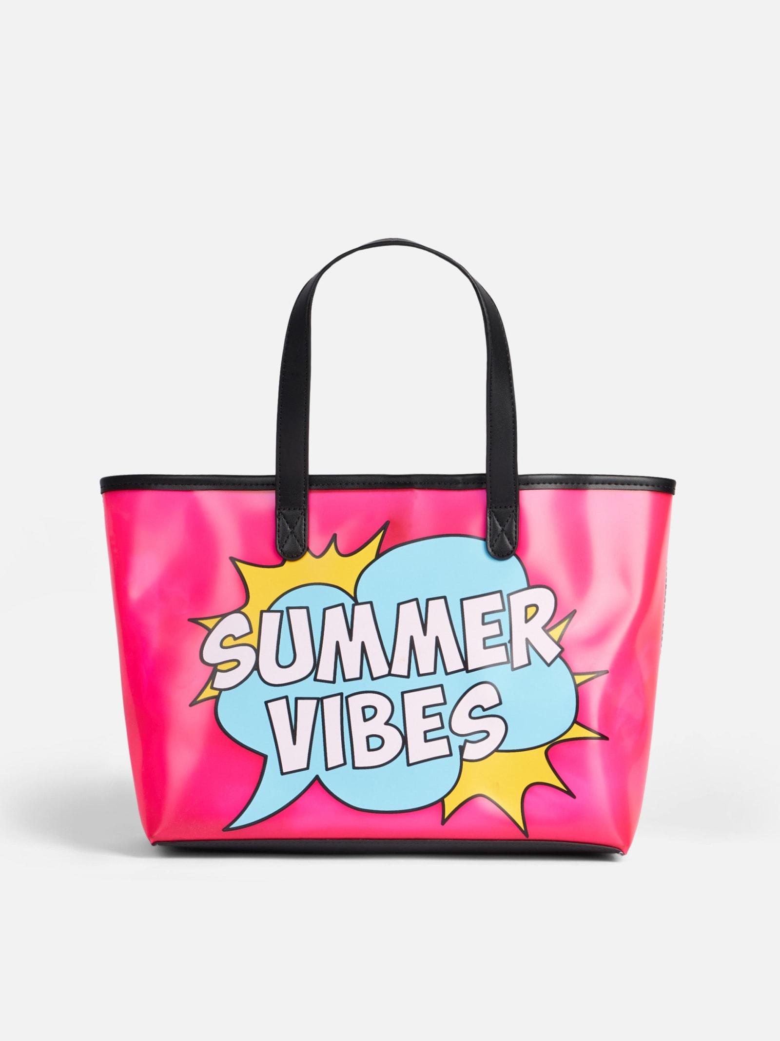 mc2 saint barth pink transparent pvc beach bag with summer vibes print