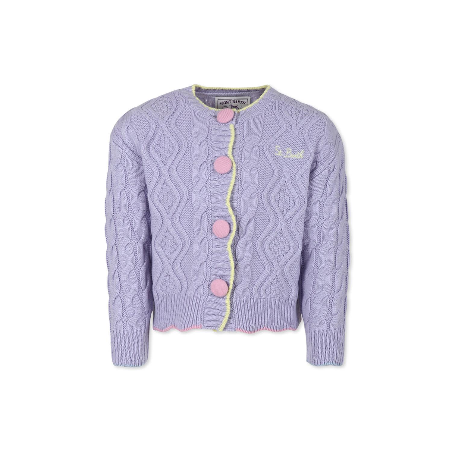 mc2 saint barth purple cardigan for girl with logo
