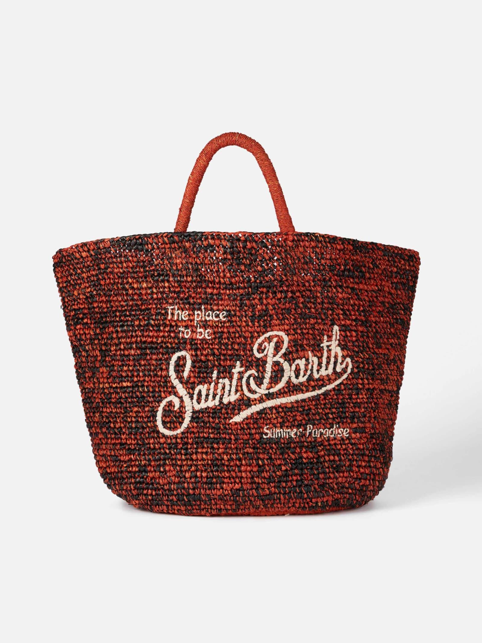 mc2 saint barth raffia black and orange bag with front embroidery