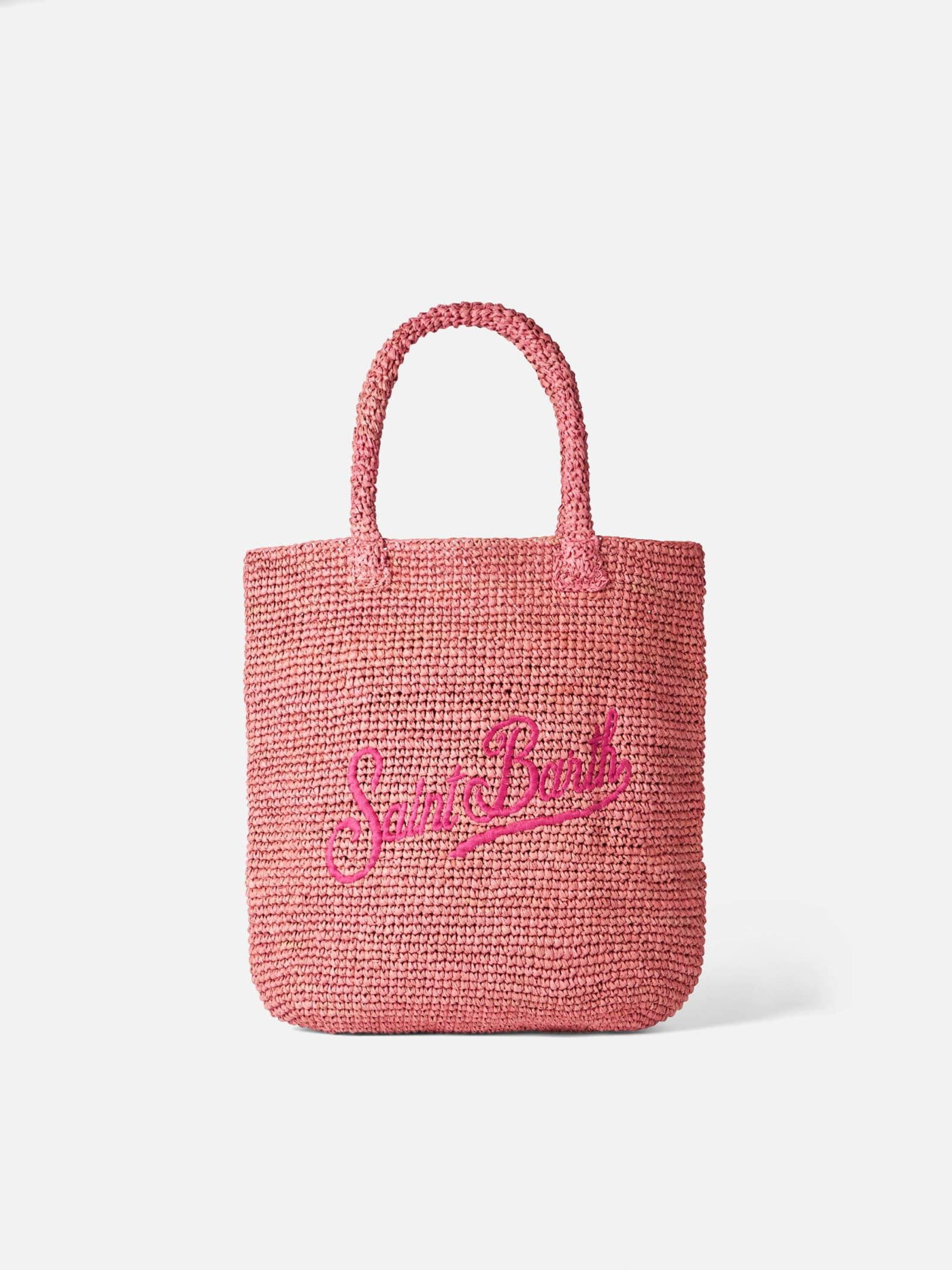mc2 saint barth raffia bucket pink bag with embroidery