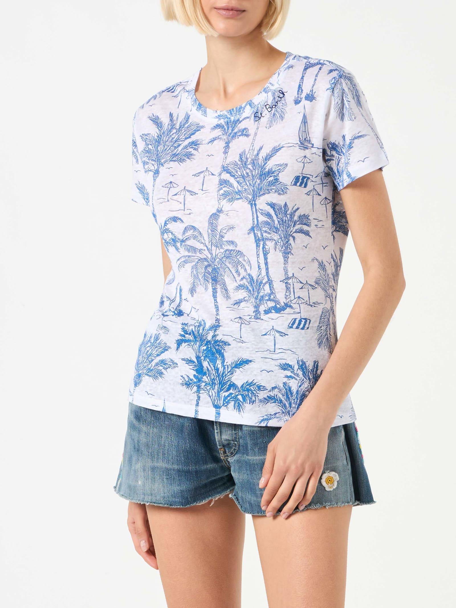 mc2 saint barth scarlett blue toile de jouy linen t-shirt