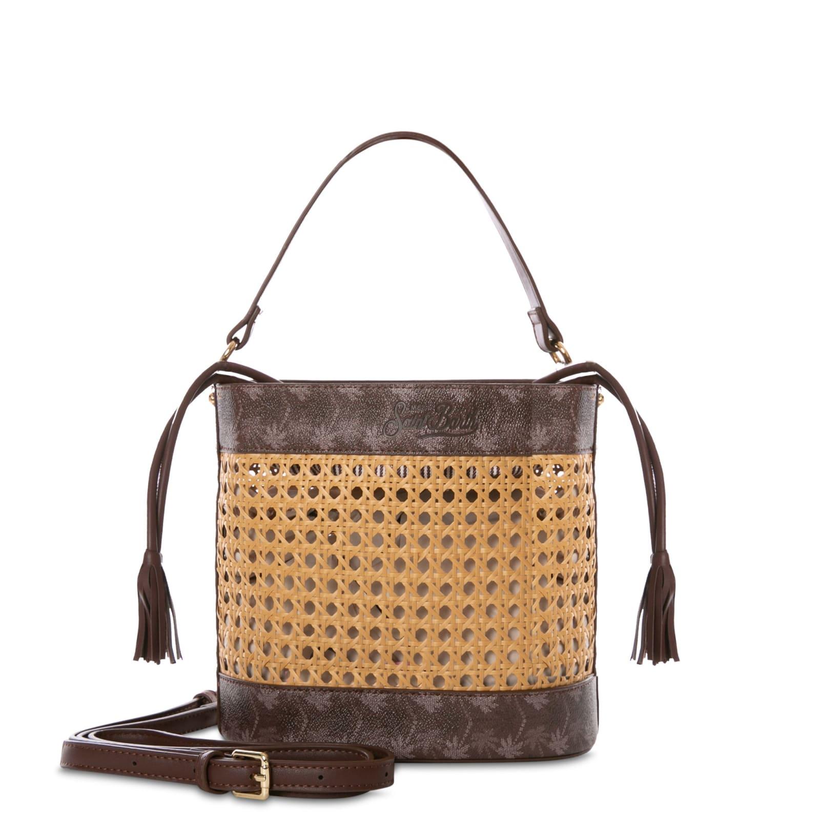 mc2 saint barth straw bucket bag with brown monogram details
