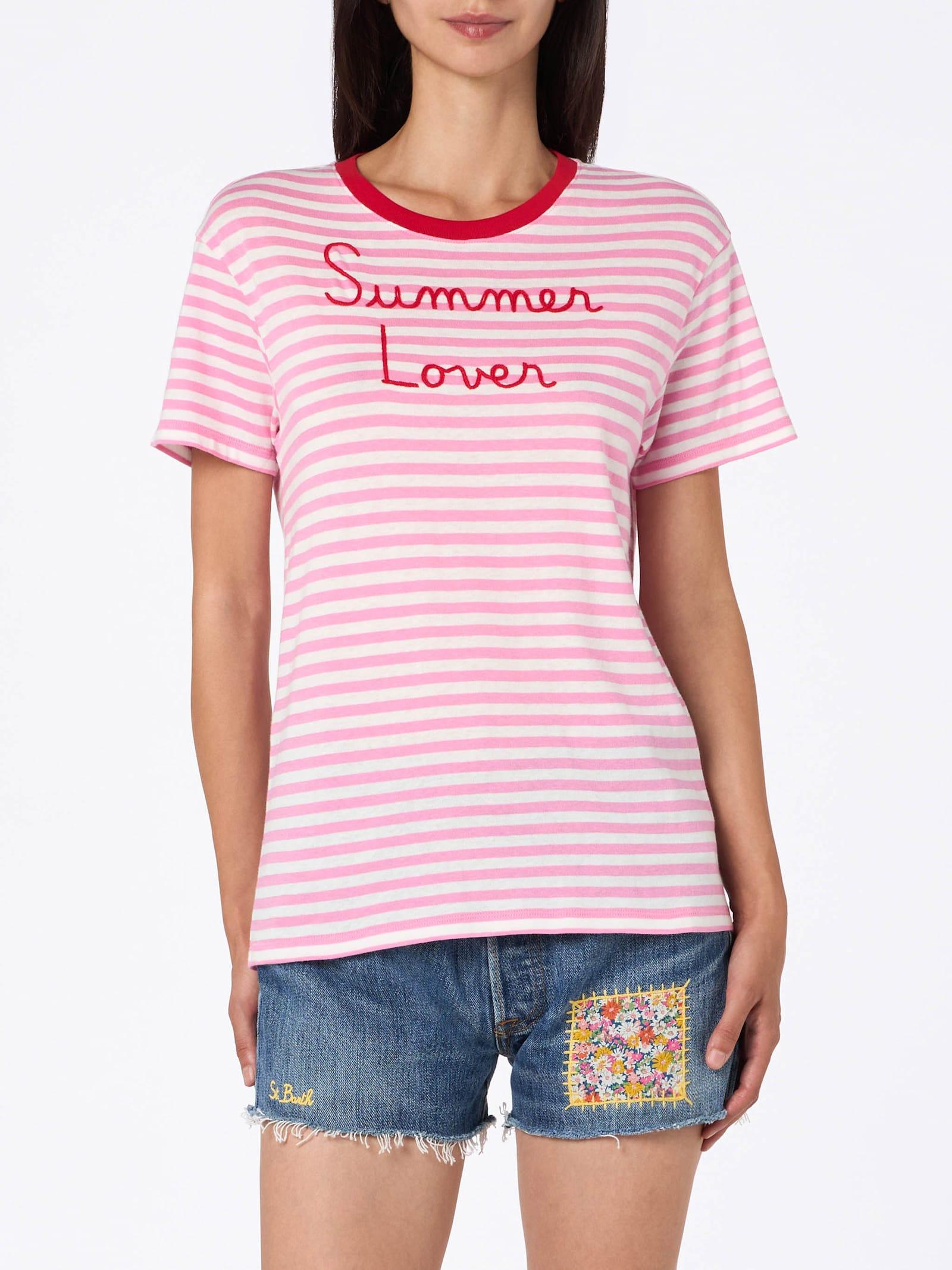 mc2 saint barth striped emilie cotton t-shirt with summer lover embroidery