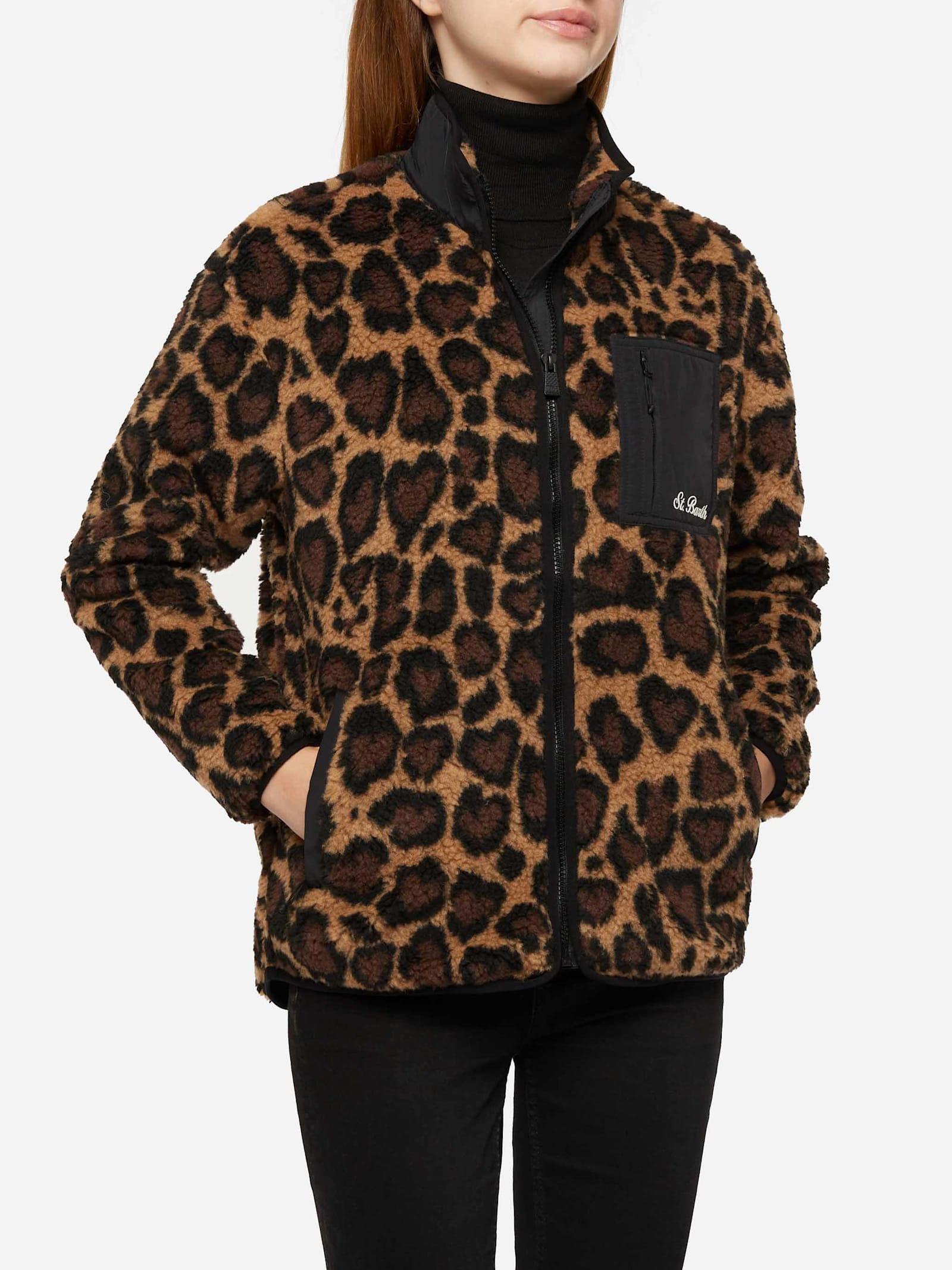 mc2 saint barth teddy-fleece jacket keystone with leopard print