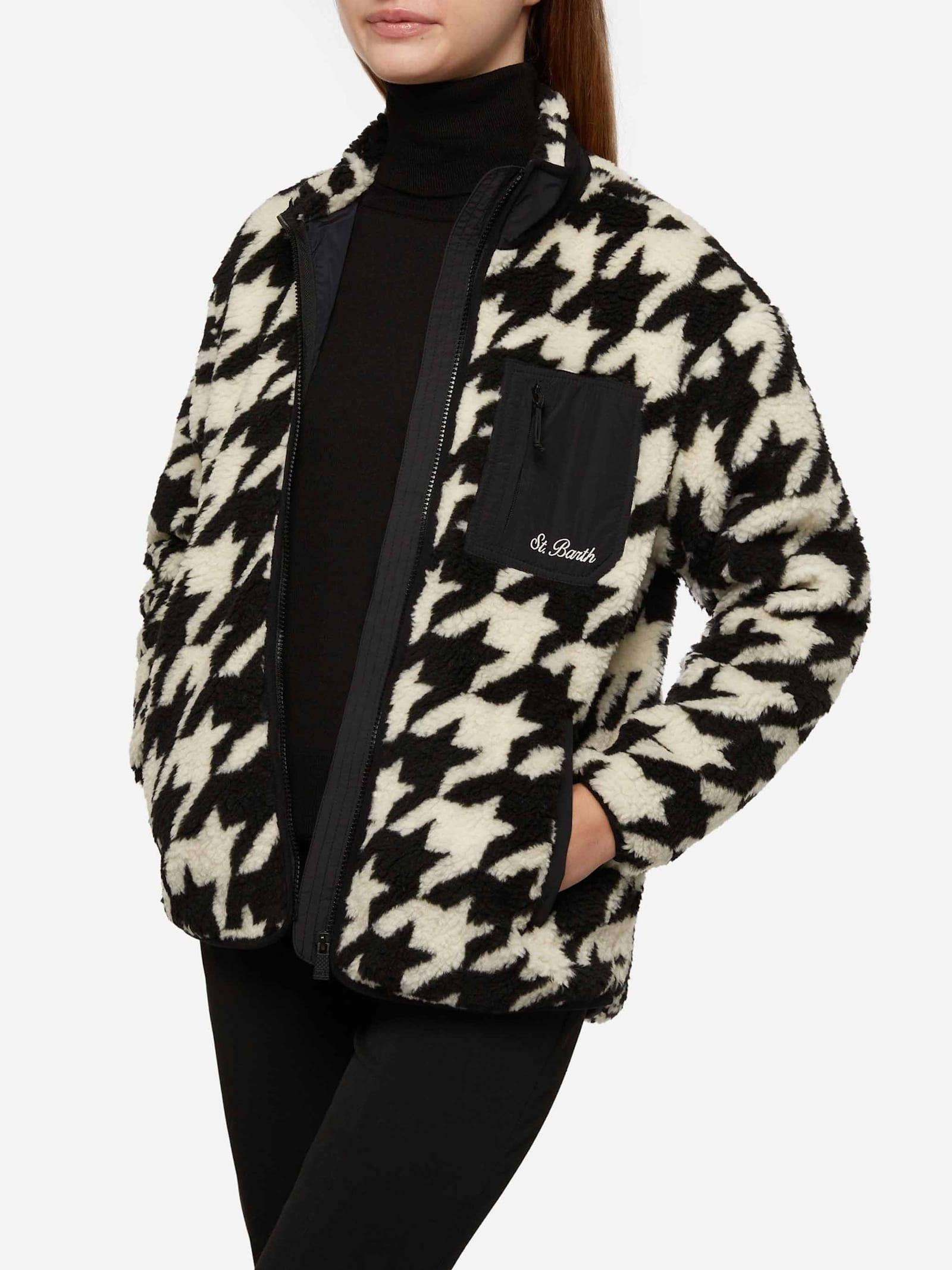 mc2 saint barth teddy-fleece jacket keystone with pied de poule print