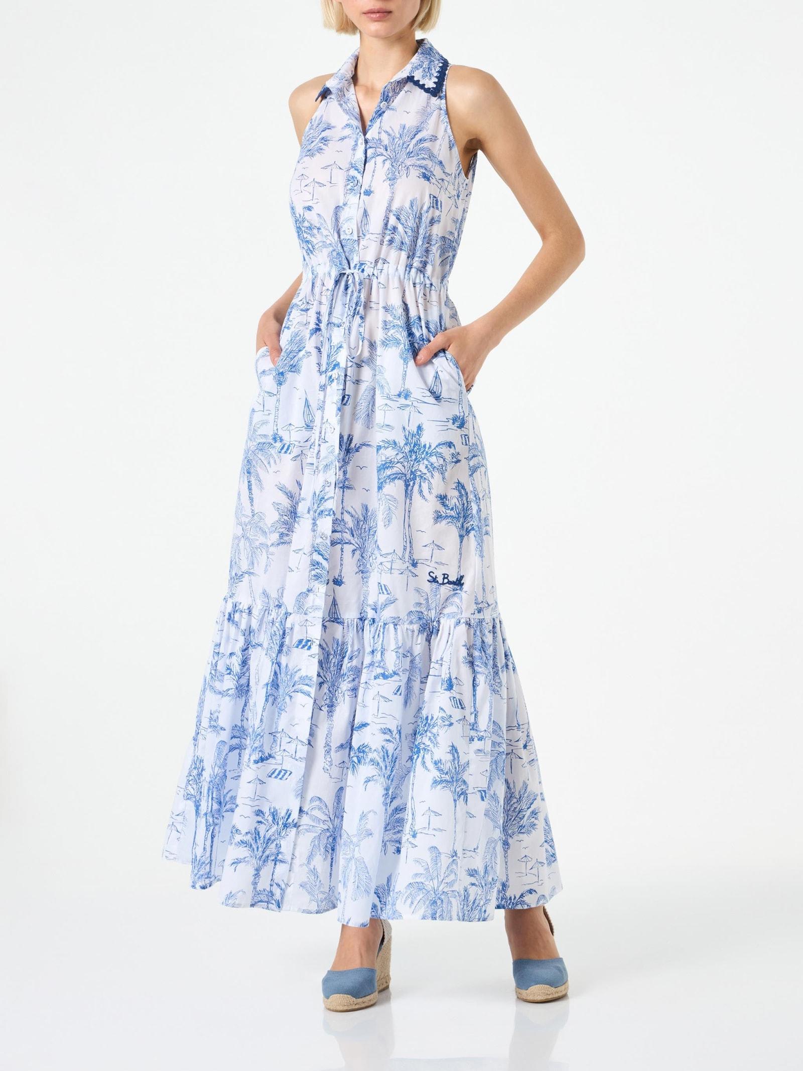 mc2 saint barth toile de jouy ida halterneck long dress
