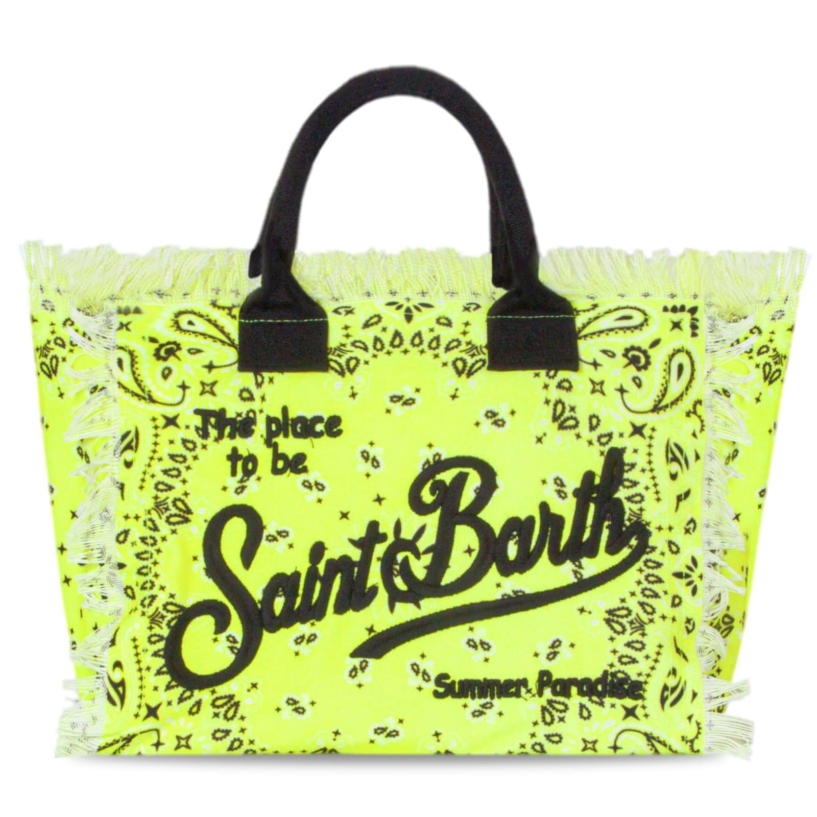 mc2 saint barth vanity canvas shoulder bag with fluo yellow bandanna print