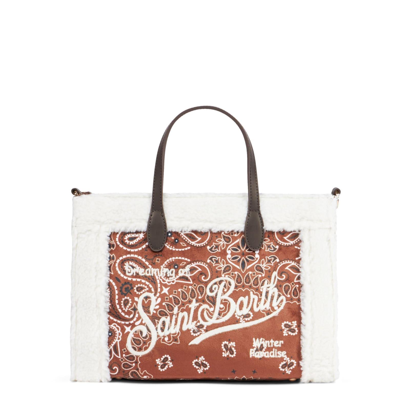 mc2 saint barth vivian handbag with bandanna print and sherpa details