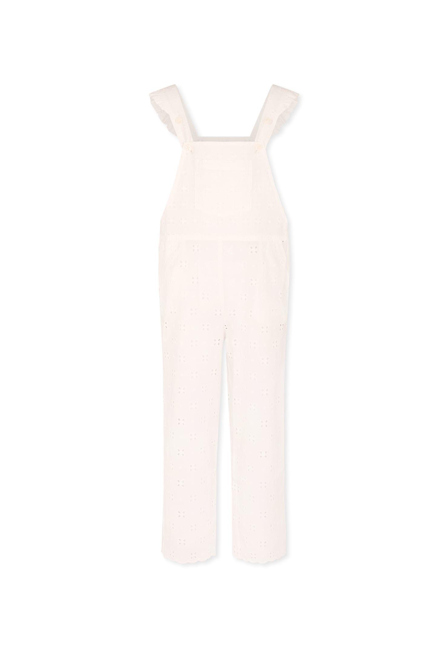 mc2 saint barth white dungarees for girl with flowers