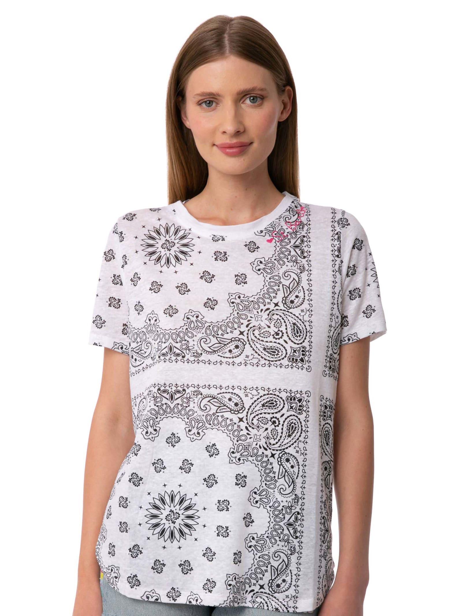 mc2 saint barth white scarlett linen t-shirt with bandana print