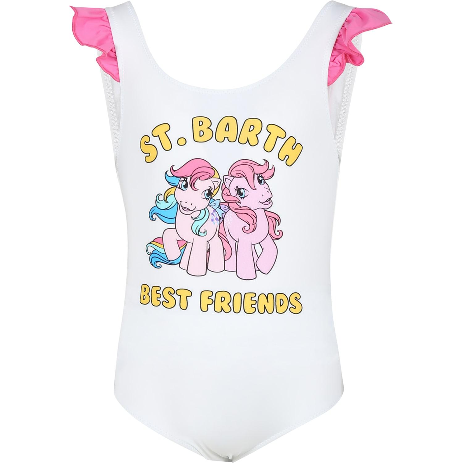 mc2 saint barth white swimsuit for girl with my little pony print