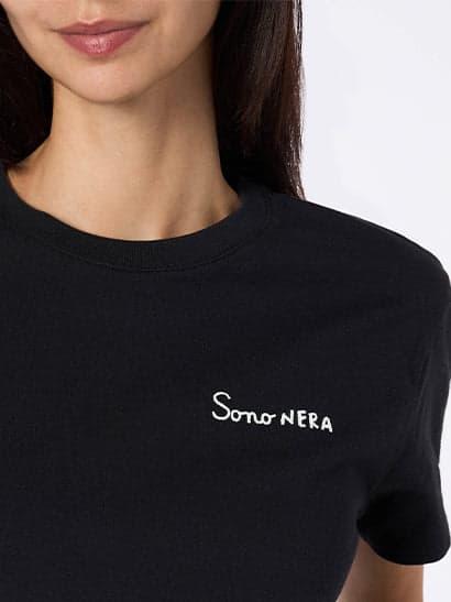 mc2 saint barth woman black cotton jersey crewneck t-shirt emilie with sono nera embroidery