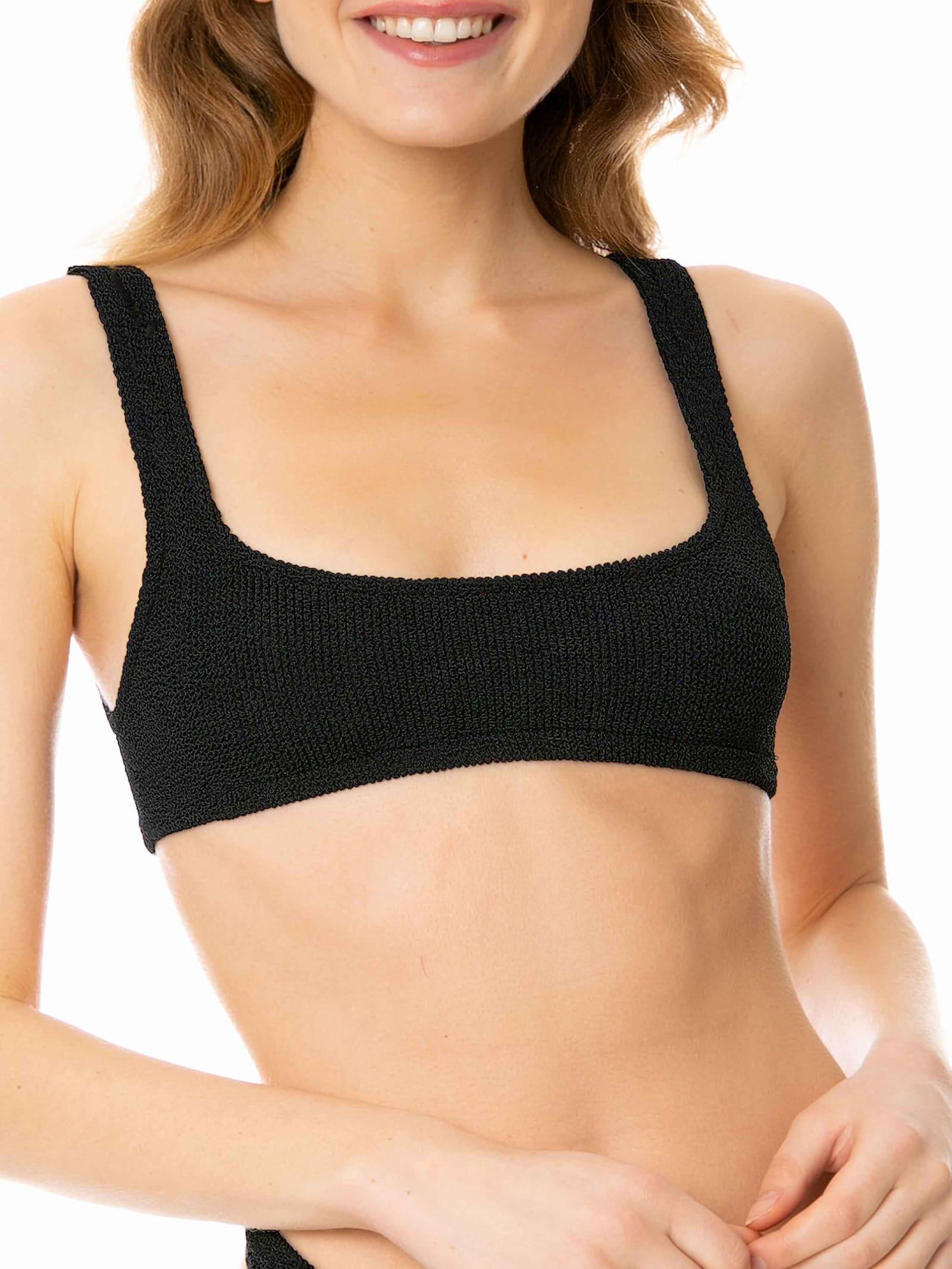 mc2 saint barth woman black crinkle bralette top swimsuit