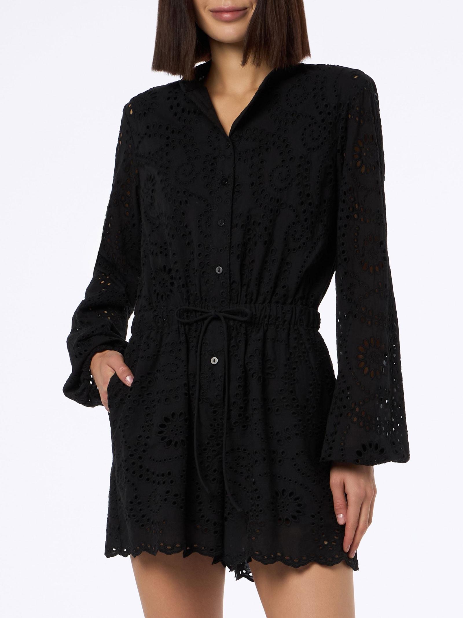 mc2 saint barth woman black sangallo lace cotton playsuit julian