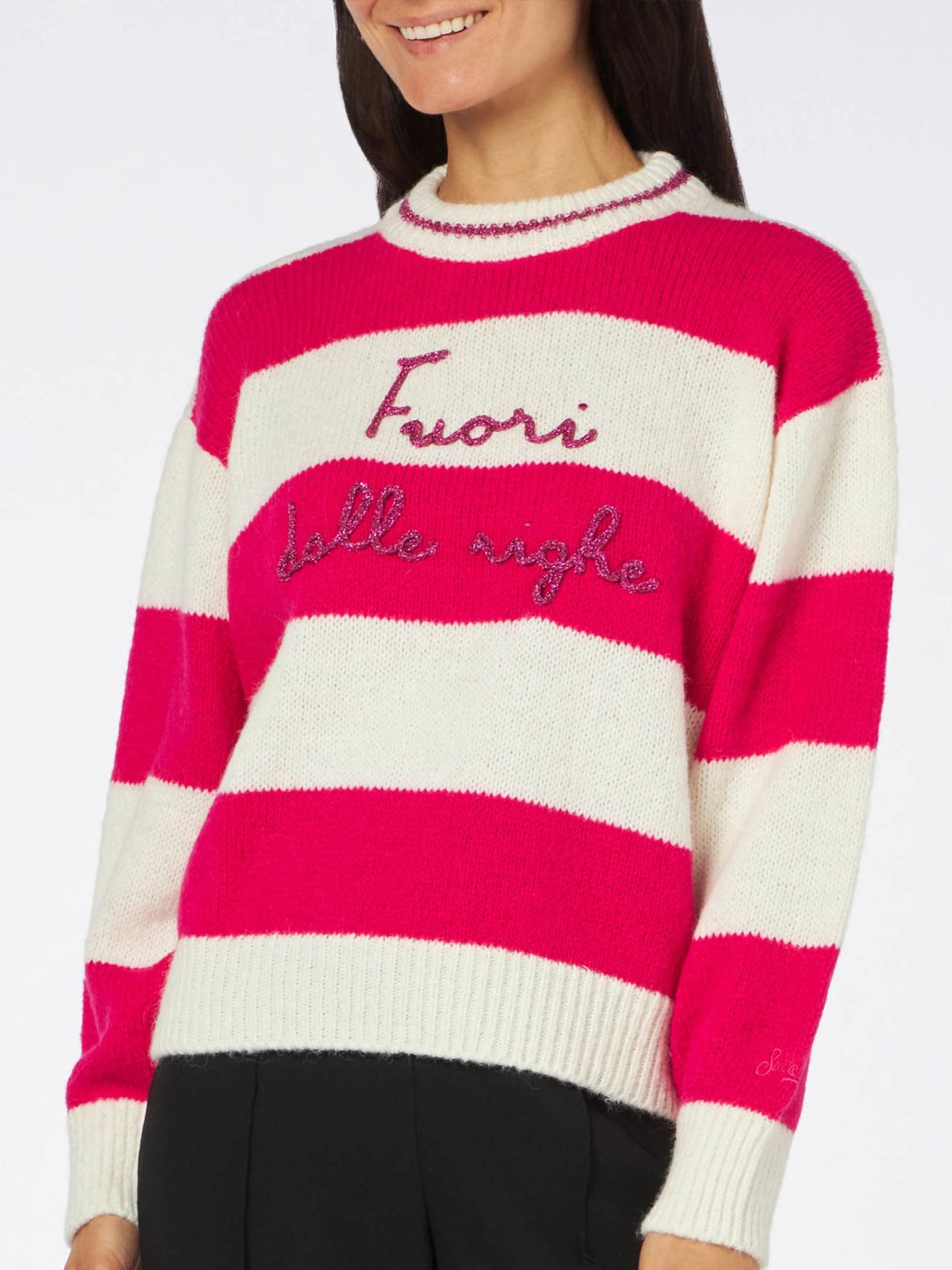 mc2 saint barth woman boxy shape soft sweater with fuori dalle righe embroidery