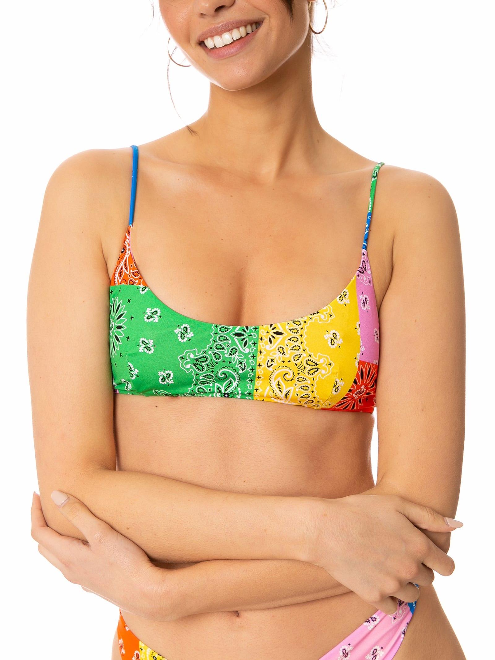 mc2 saint barth woman bralette swimsuit with multicolor bandanna print