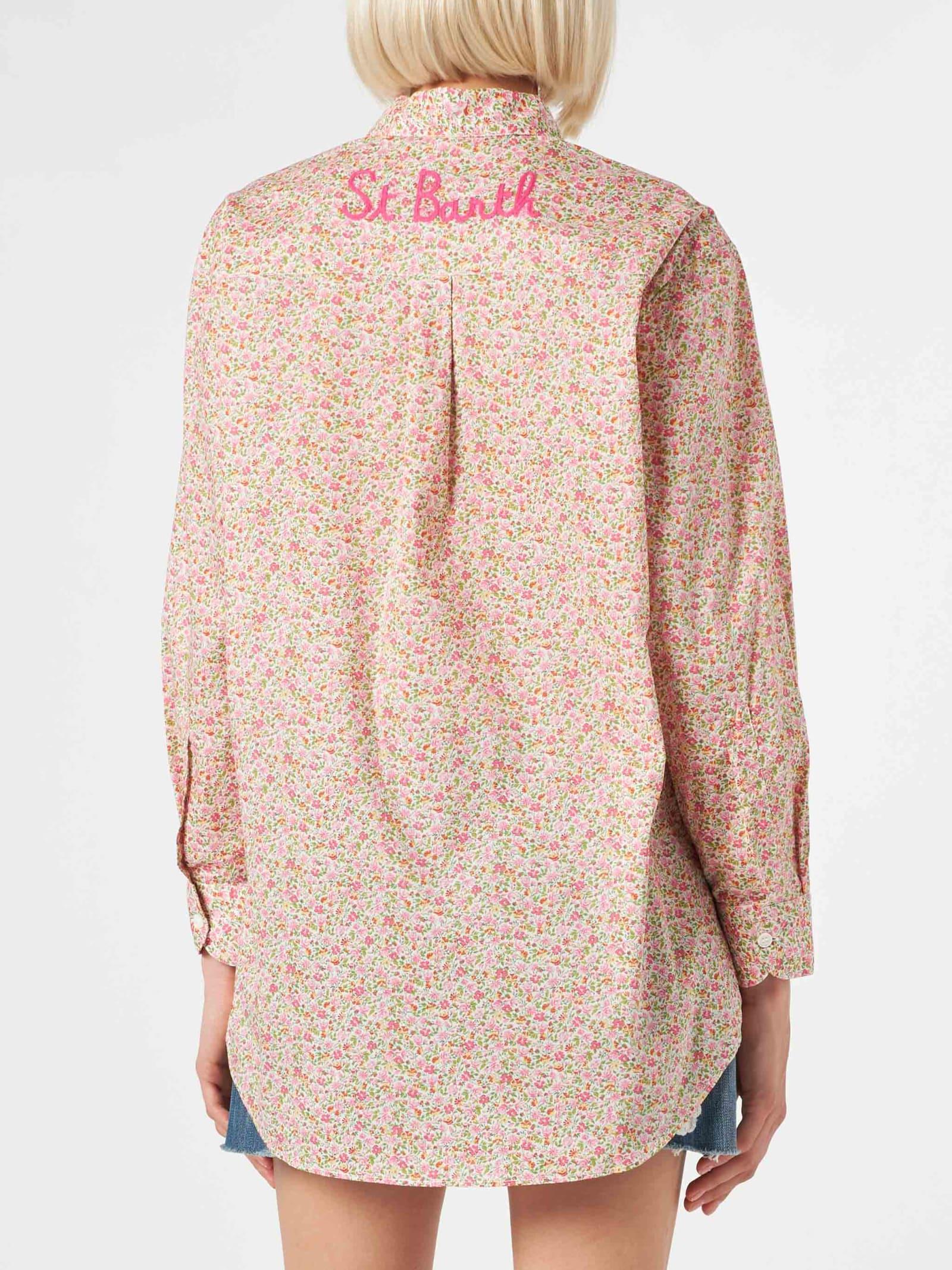 mc2 saint barth woman brigitte cotton shirt with flower print made with liberty fabric