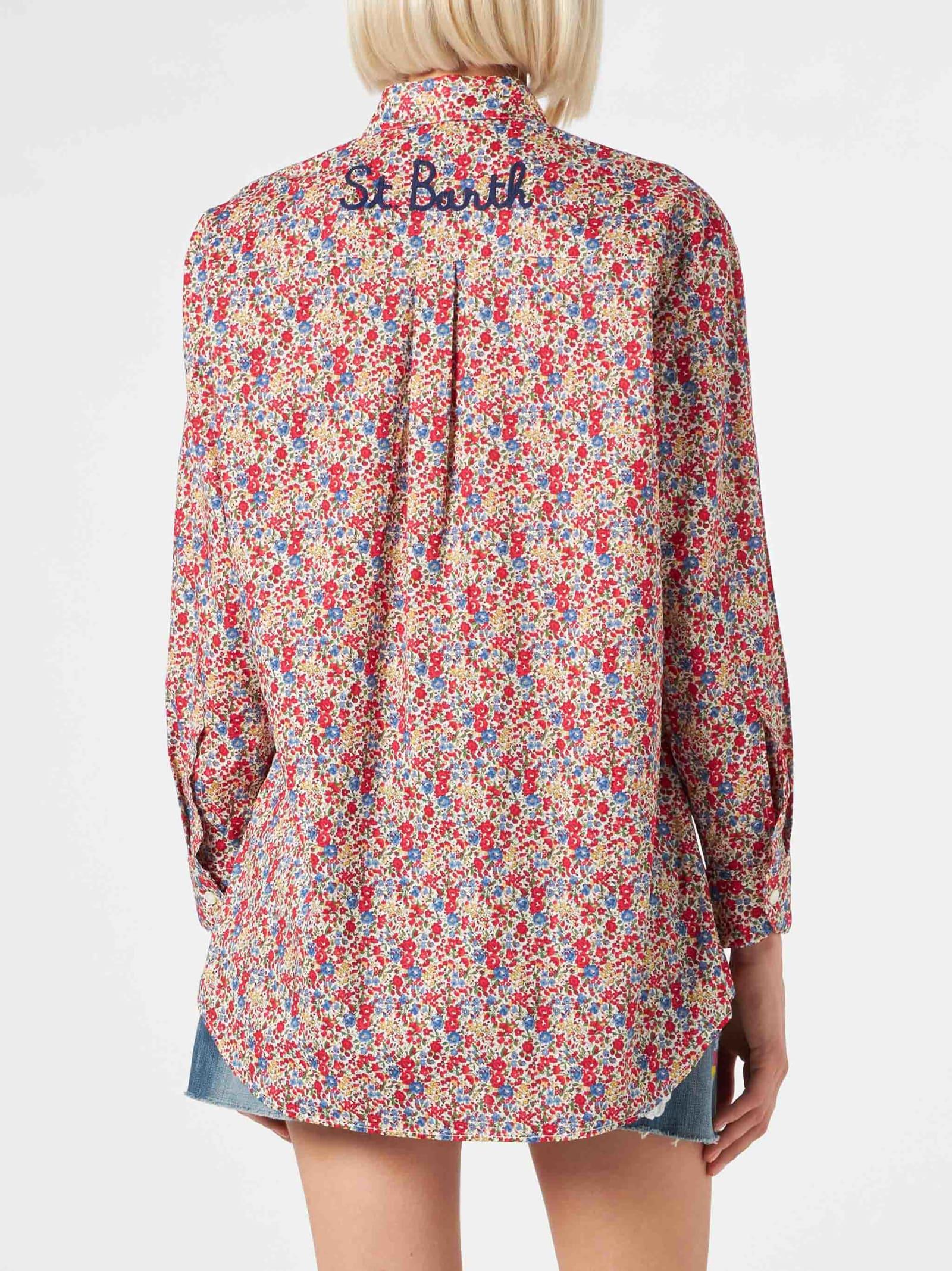 mc2 saint barth woman brigitte cotton shirt with flower print made with liberty fabric
