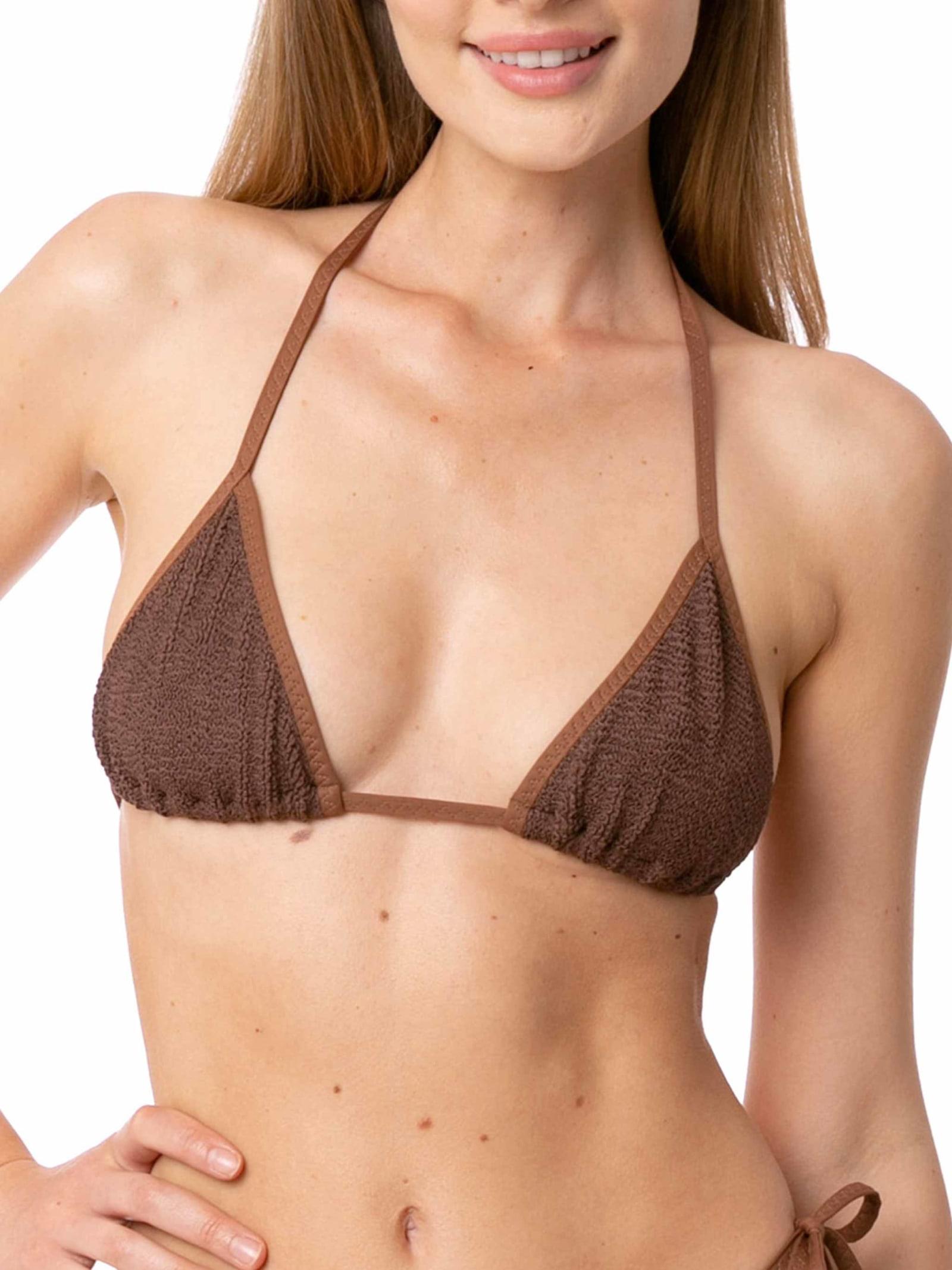 mc2 saint barth woman brown crinkle triangle top swimsuit