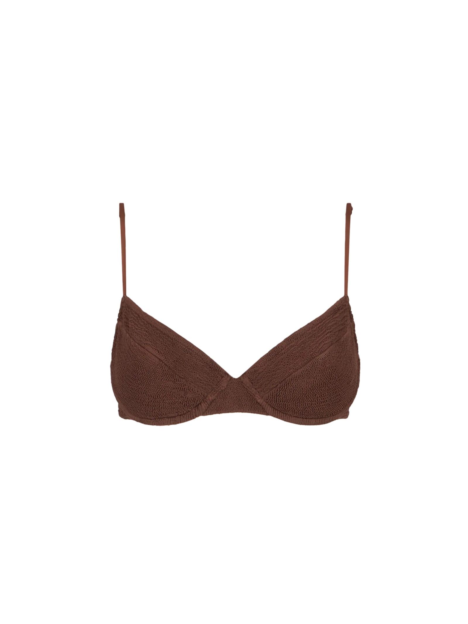 mc2 saint barth woman brown crinkle underwired bralette swimsuit