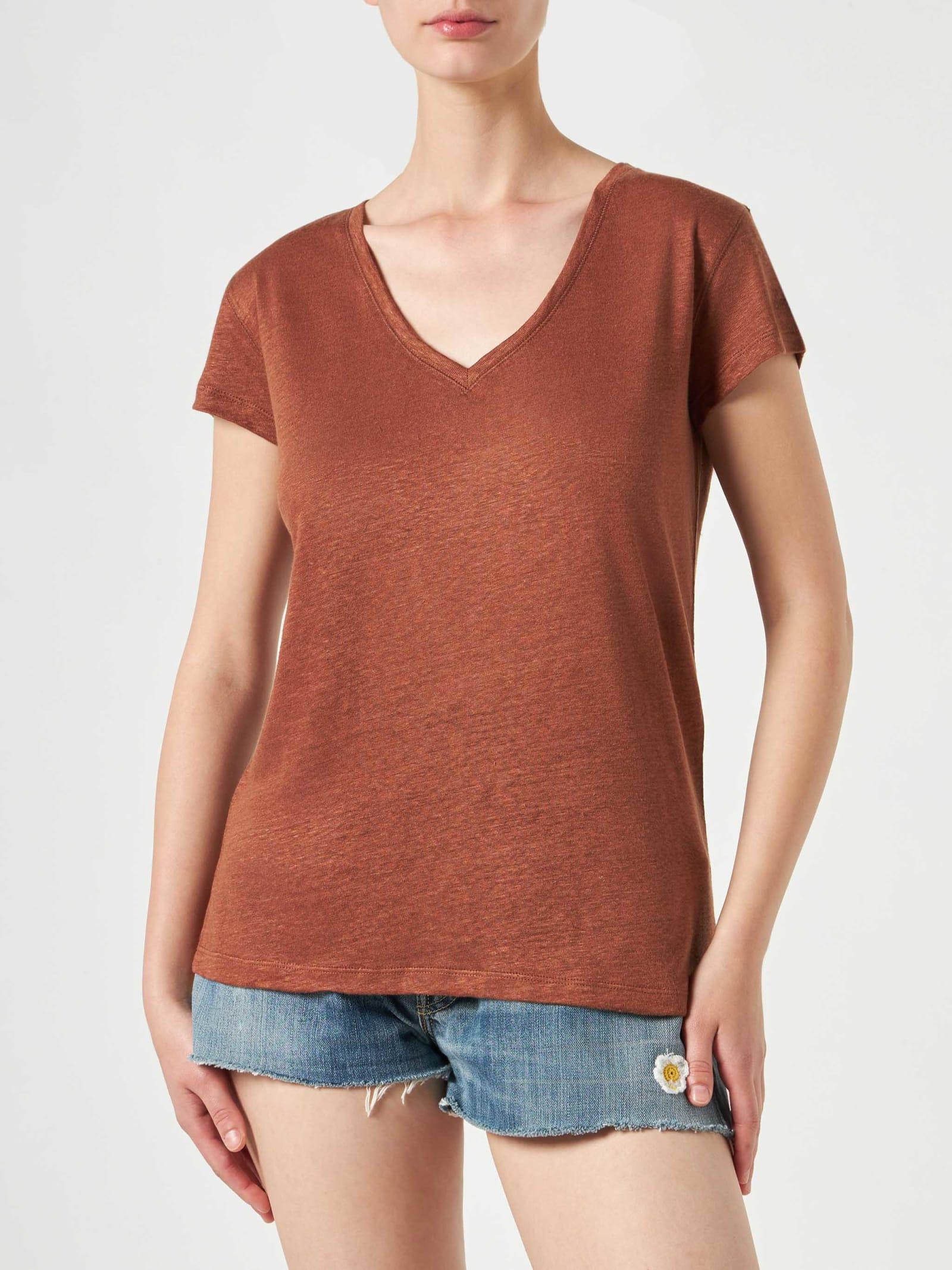 mc2 saint barth woman brown linen t-shirt