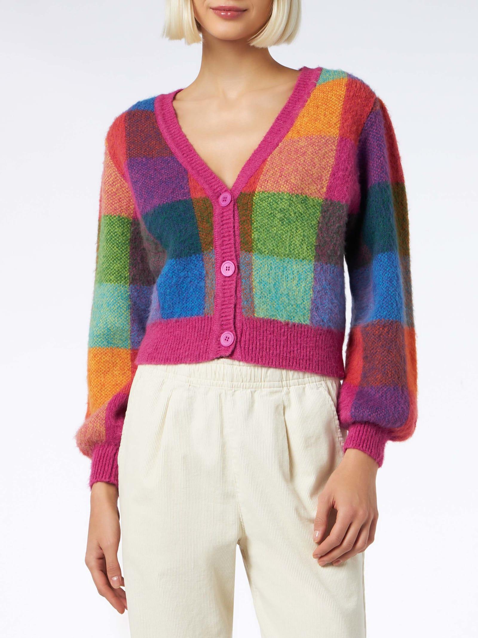 mc2 saint barth woman brushed cropped cardigan with puff sleeves