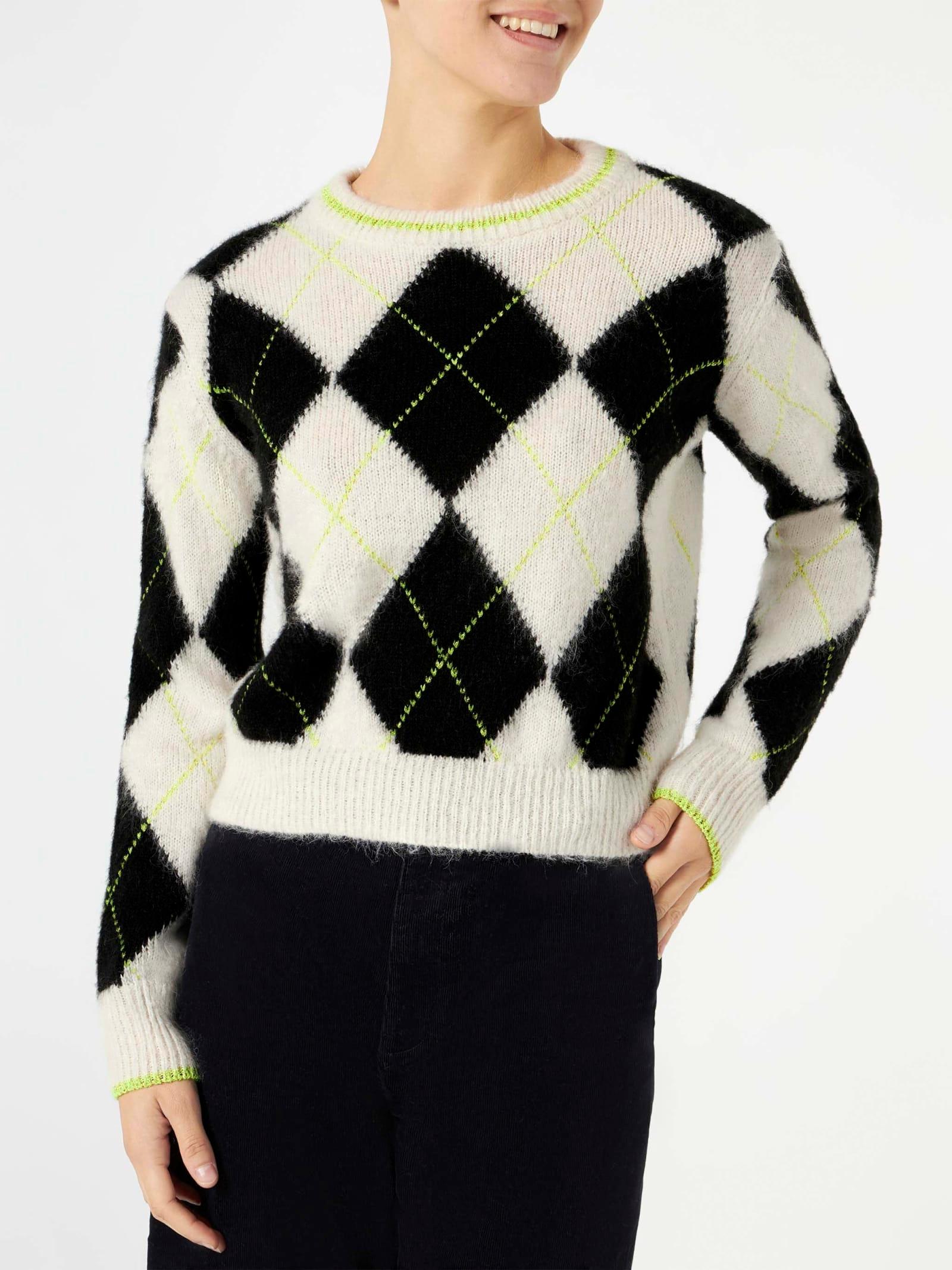 mc2 saint barth woman brushed cropped sweater with argyle pattern